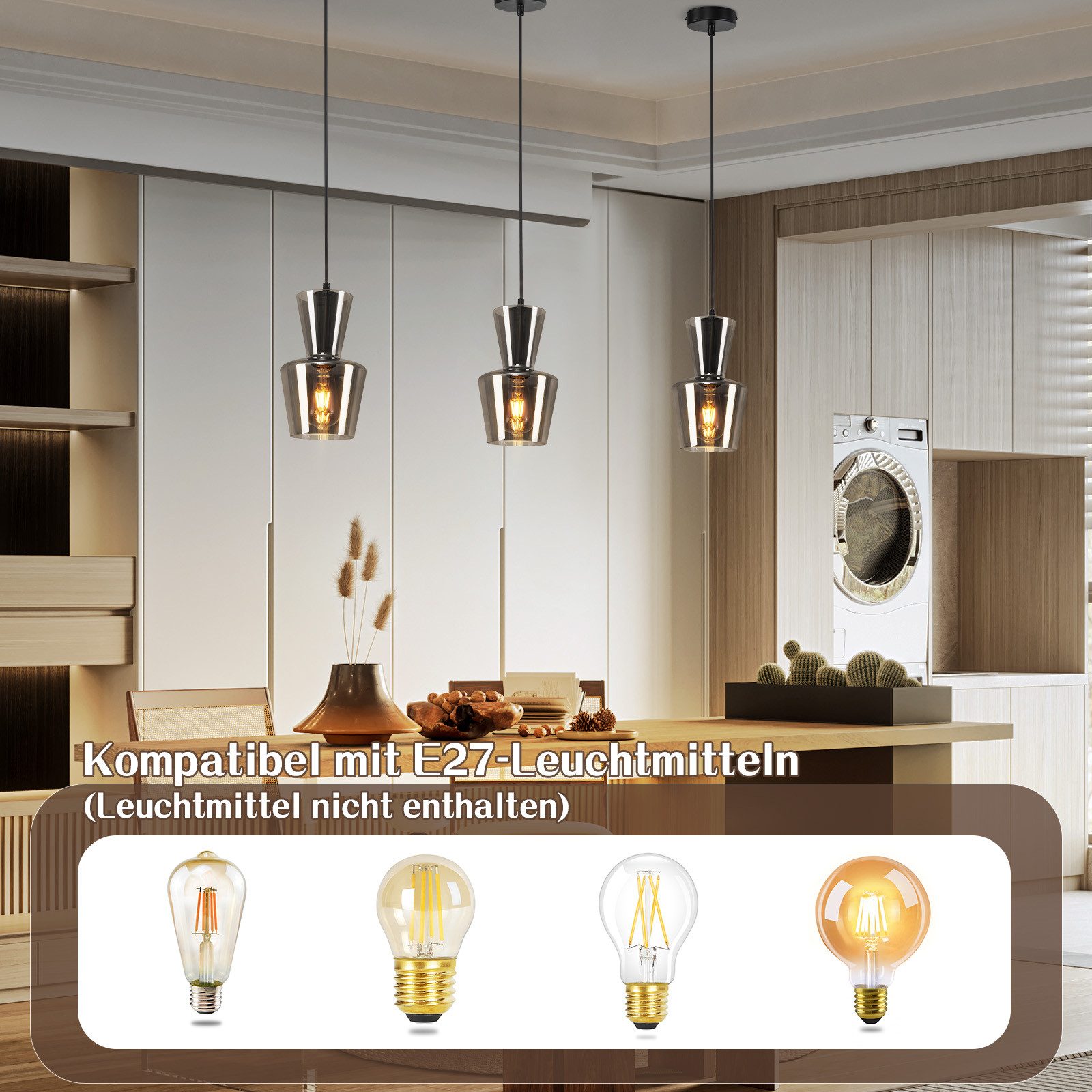 Nettlife Pendelleuchte Esstisch Vintage Rauchgrau Glas günstig online kaufen