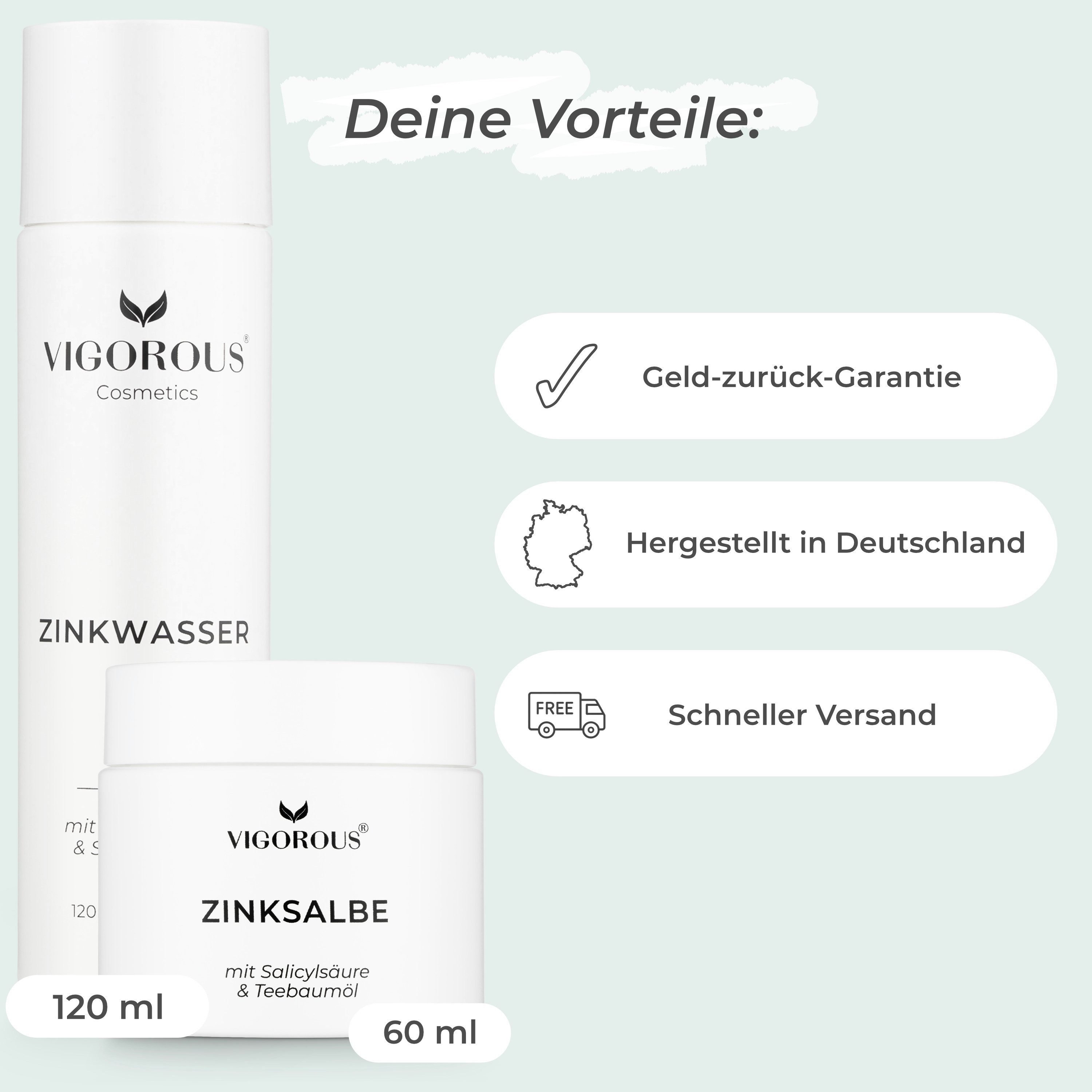 Vigorous Cosmetics Gesichtspflege-Set Anti Akne Bundle gegen Akne, Pickel und Unreinheiten Spar-Set, Nach ca. 2 Wochen bis zu 98 % weniger Unreinheiten, Made in Germany