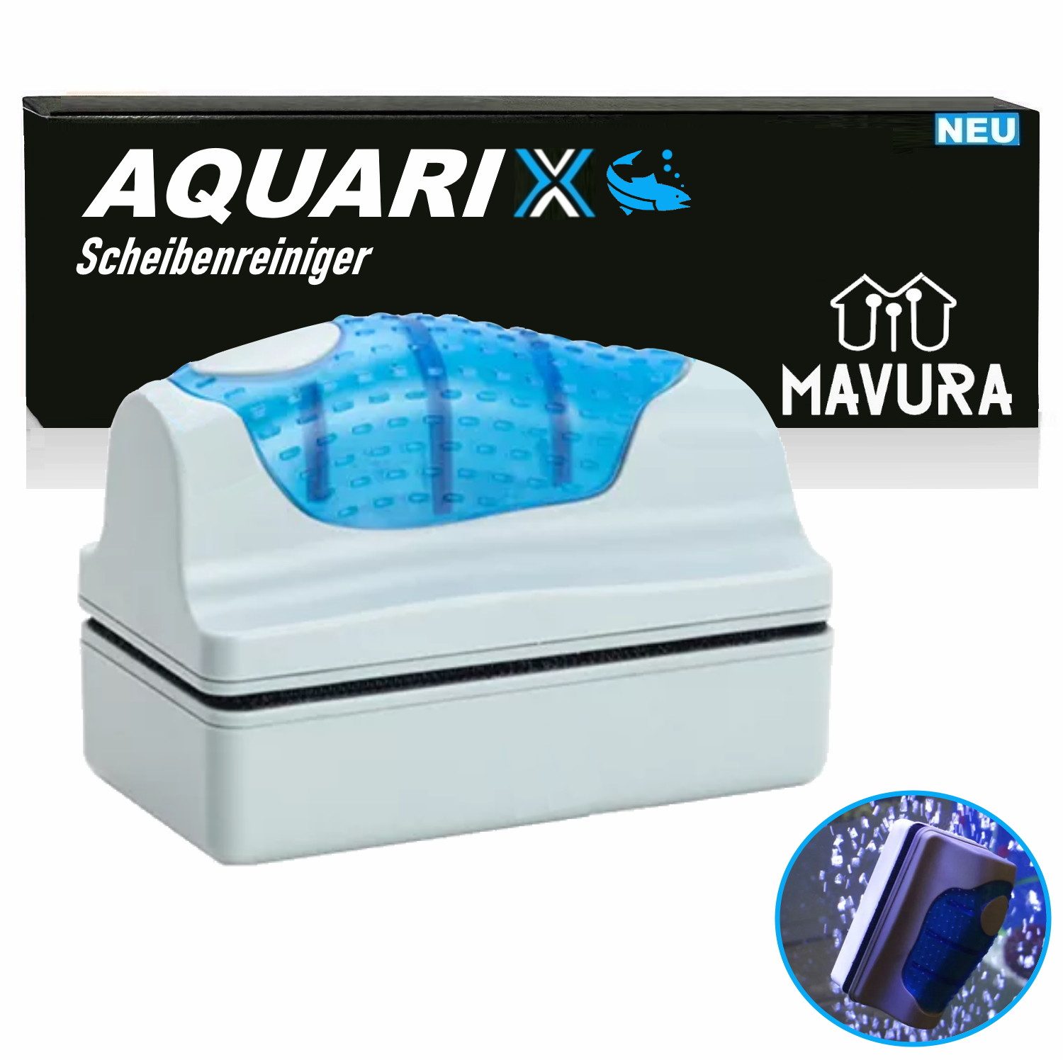 MAVURA Aquariumpflege AQUARIX Scheibenreiniger Aquarium Reiniger Bürste magnetisch, (Algenmagnet Magnetreiniger), Scheiben-Reinigungs-Magnet Reinigungsset schwimmend