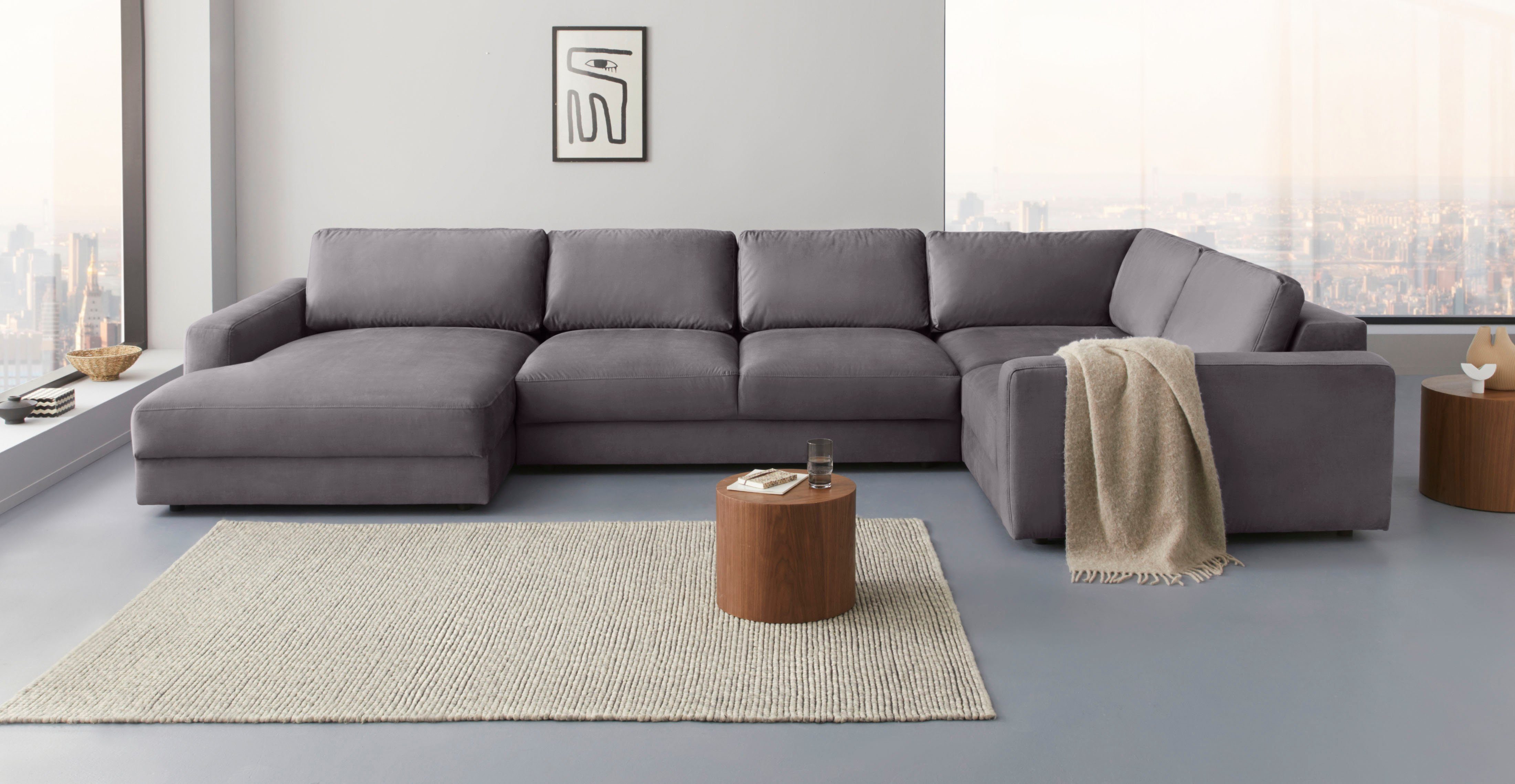 Home affaire Wohnlandschaft Bloomfield, Mega Polsterprogramm, Breite 405cm, viel Platz, U-Form, mit extra tiefer Sitzfläche, wahlweise mit Sitztiefenverstellung