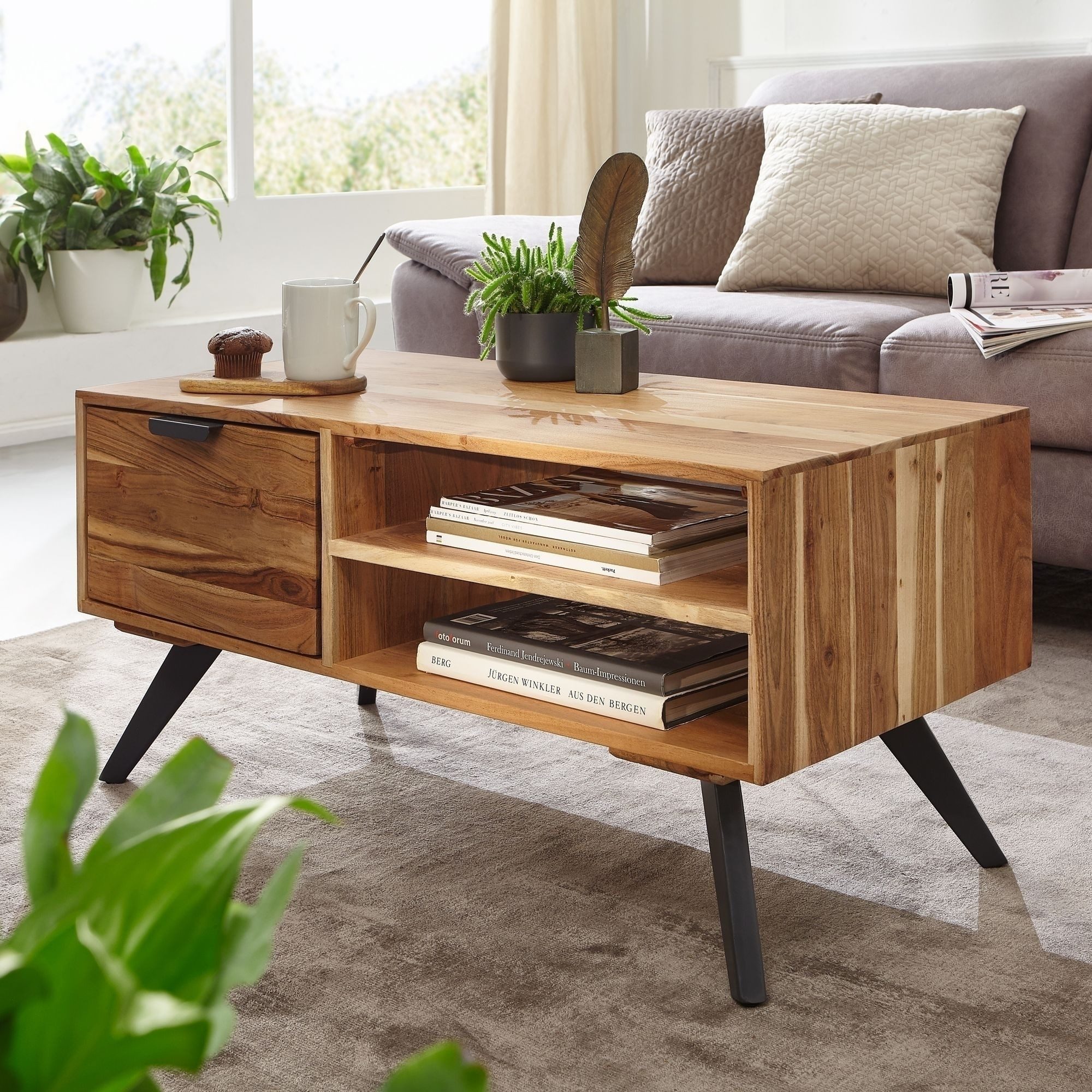 freiraum Couchtisch WL6.154, in Akazie, Massivholz / Metall - 95x45x45cm (BxHxT)