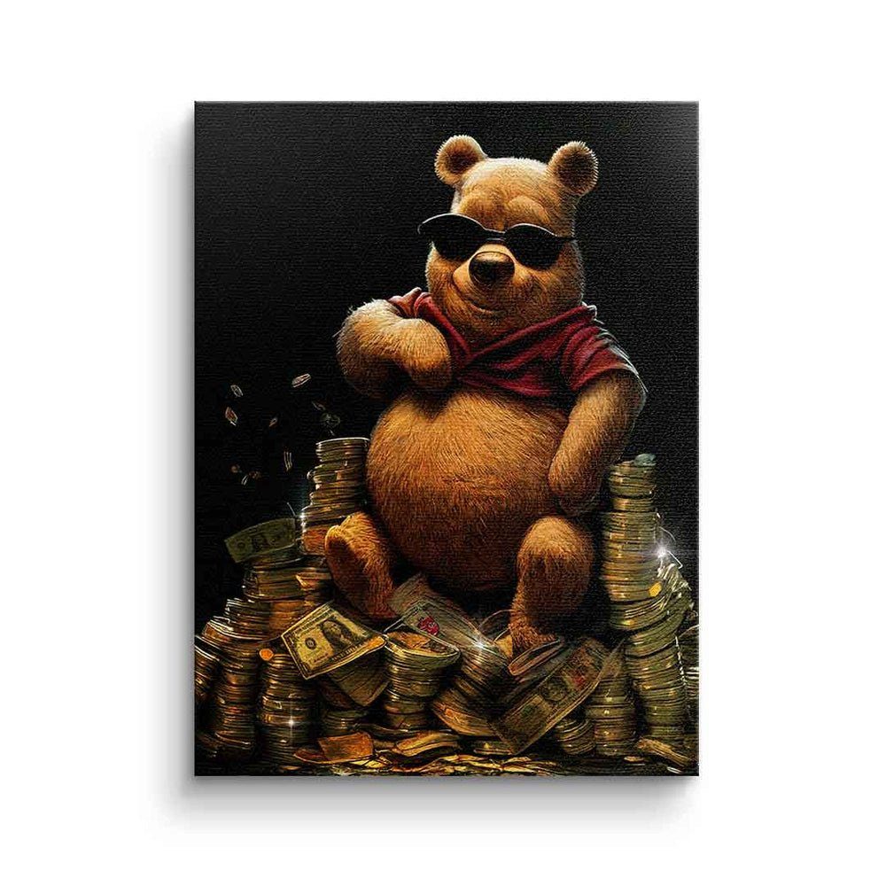 DOTCOMCANVAS® Leinwandbild, Leinwandbild Money Bear Bär Pu Pooh der the Geld silberner Luxus premium Rahmen Winnie