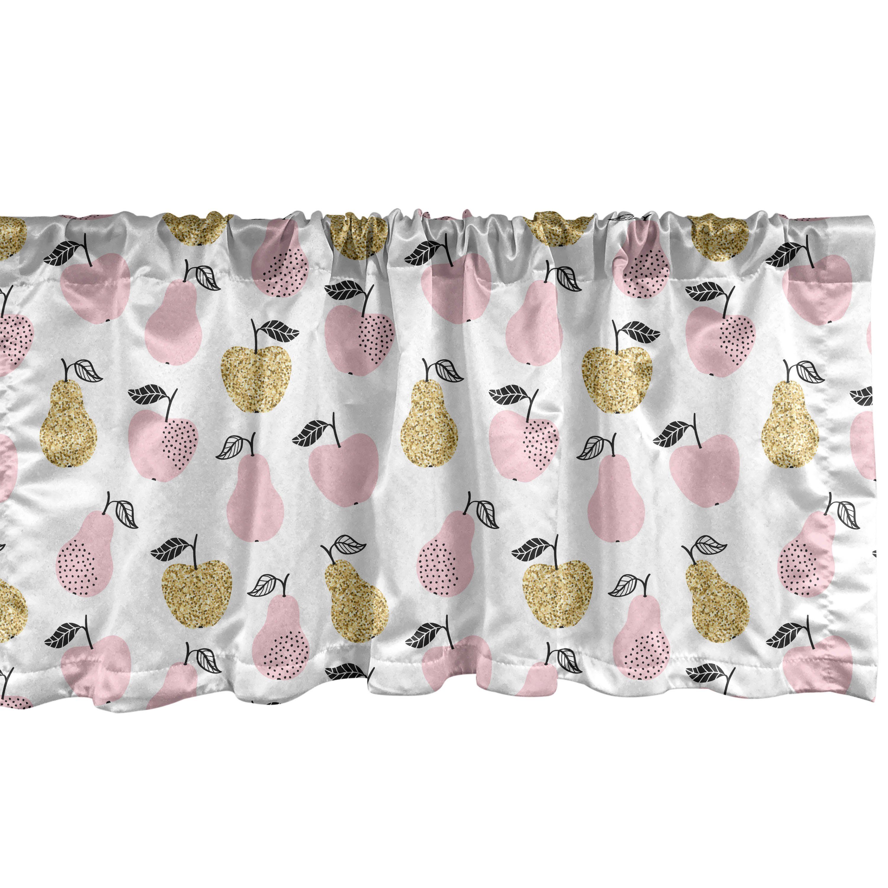 Stangentasche, Dekor Frucht-Kunst Vorhang für Zusammenfassung mit Abakuhaus, Volant Microfaser, Schlafzimmer und Küche Scheibengardine Birnen Äpfel