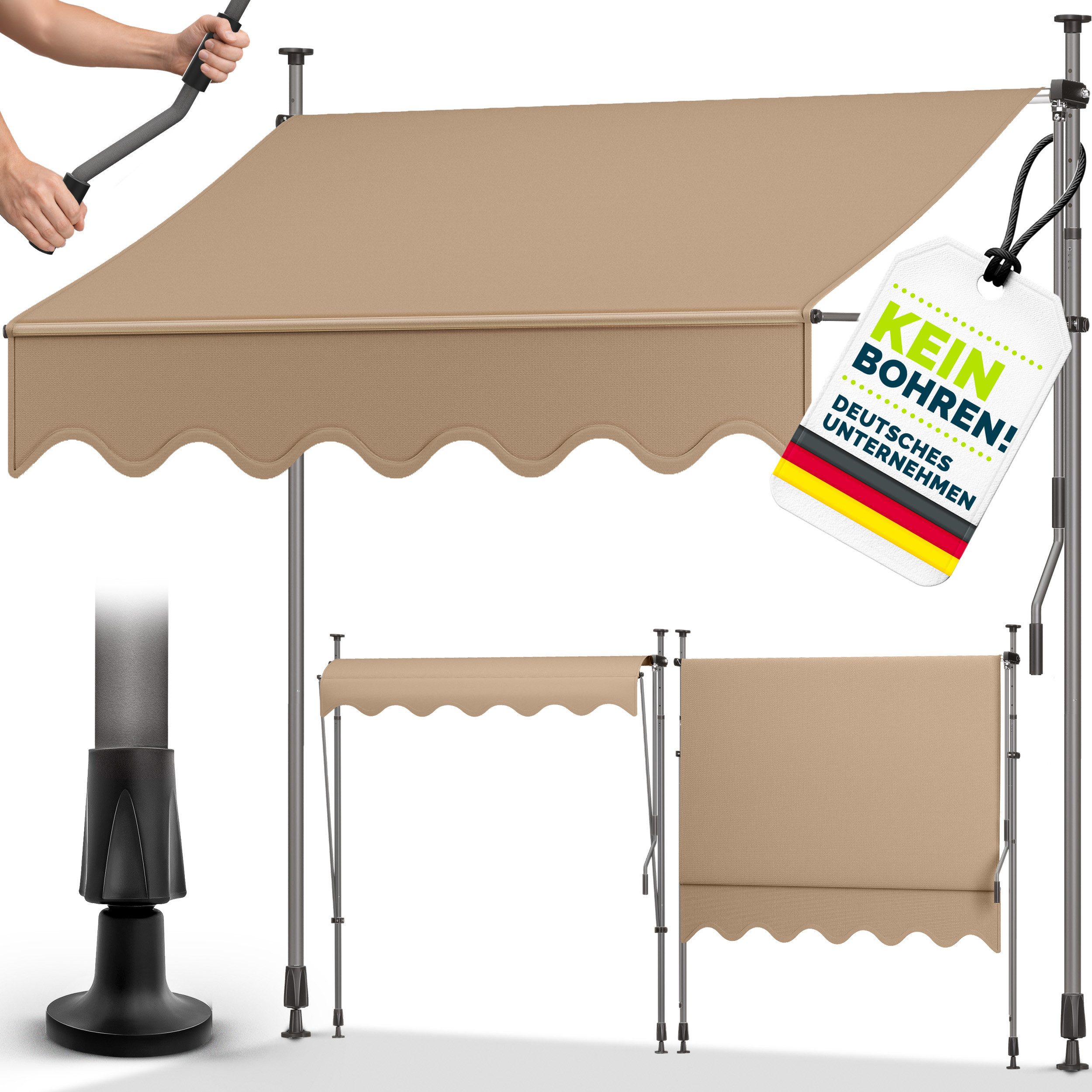 tillvex Klemmmarkise tillvex Balkonmarkise Markise Klemmmarkise Sonnenmarkise Handkurbel