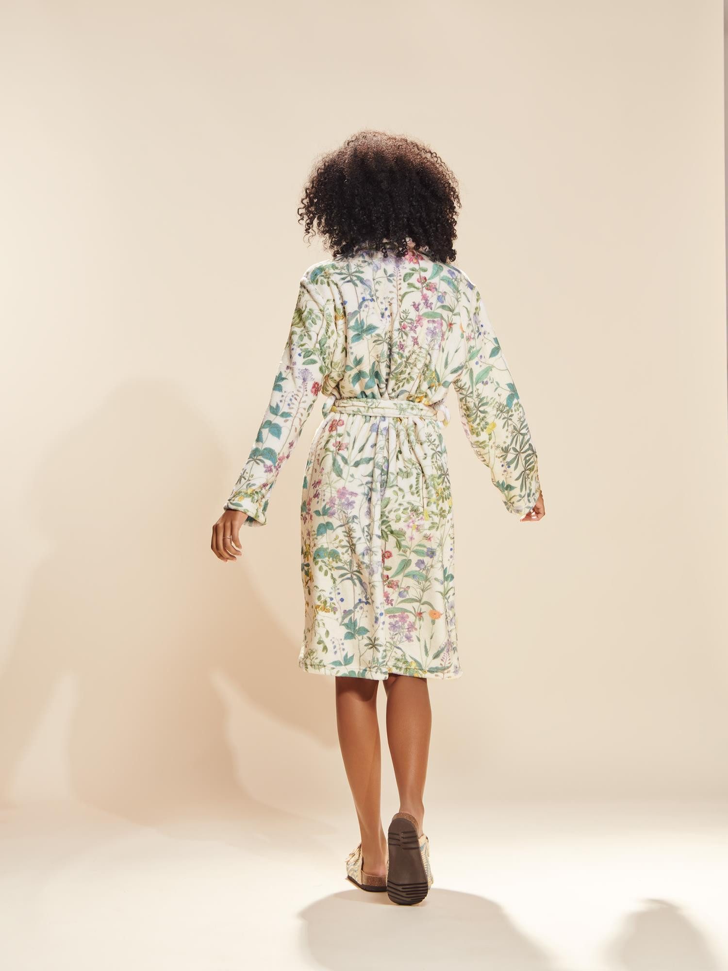 Essenza Damenbademantel Steff Augustine, Midilänge, Polyester, Schalkragen, mit Taschen, Gürtel, mit floralem Rijksmuseum-Print