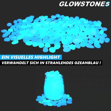 MAVURA Dekosteine GLOWSTONES Magische Leuchtsteine Leuchtkiesel Fluoreszierende Steine, Garten Aquarium Kieselsteine leuchtend Glow in the Dark [100 Stück]