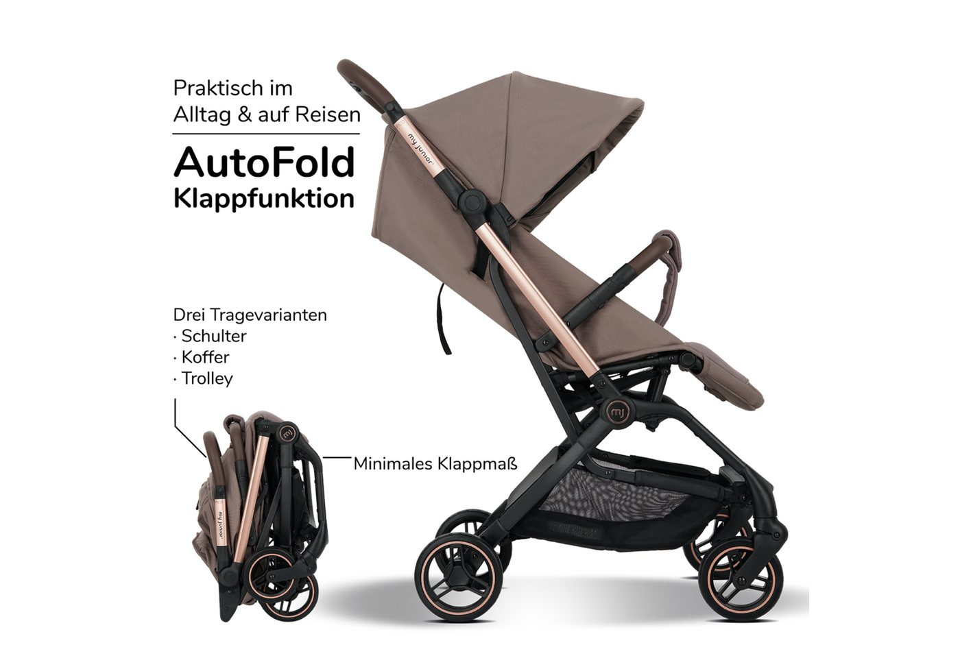 Thumbnail - my junior Kinder-Buggy my junior® PICO² Hazel - rose, bis 22kg, Einhand AutoFold, Getränkehalter, Transporttasche