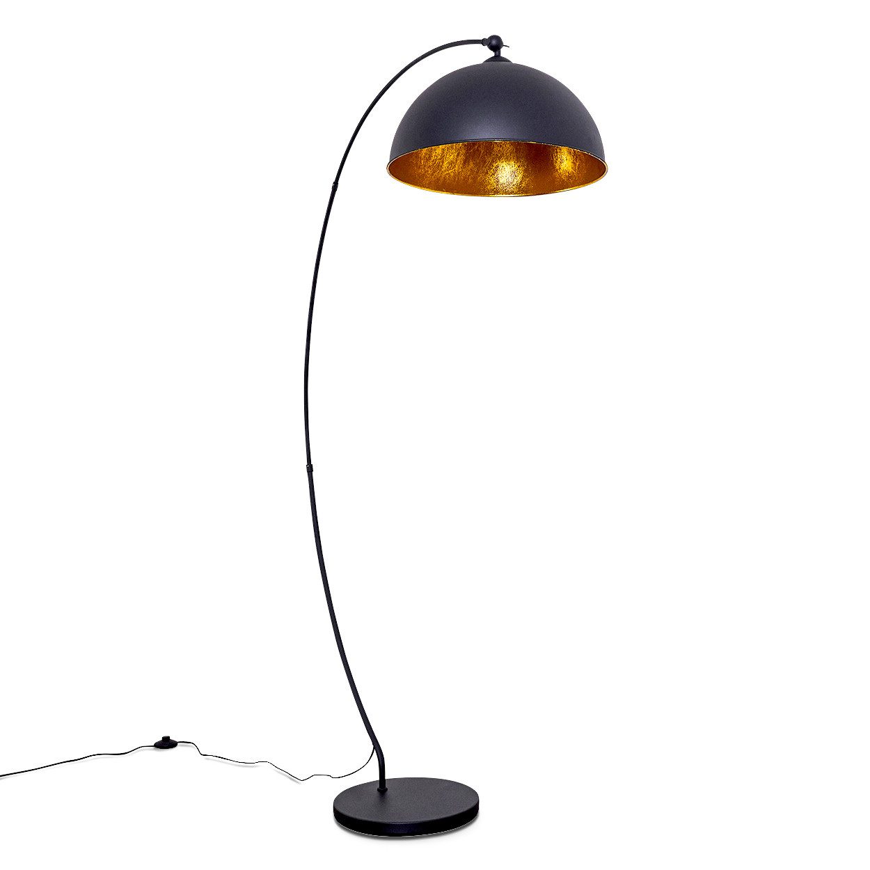 hofstein Bogenlampe »Aliena« Vintage Stehleuchte aus Metall in Schwarz/Gold, ohne Leuchtmittel, E27, Leuchte m. Fußschalter in Blattgold-Optik