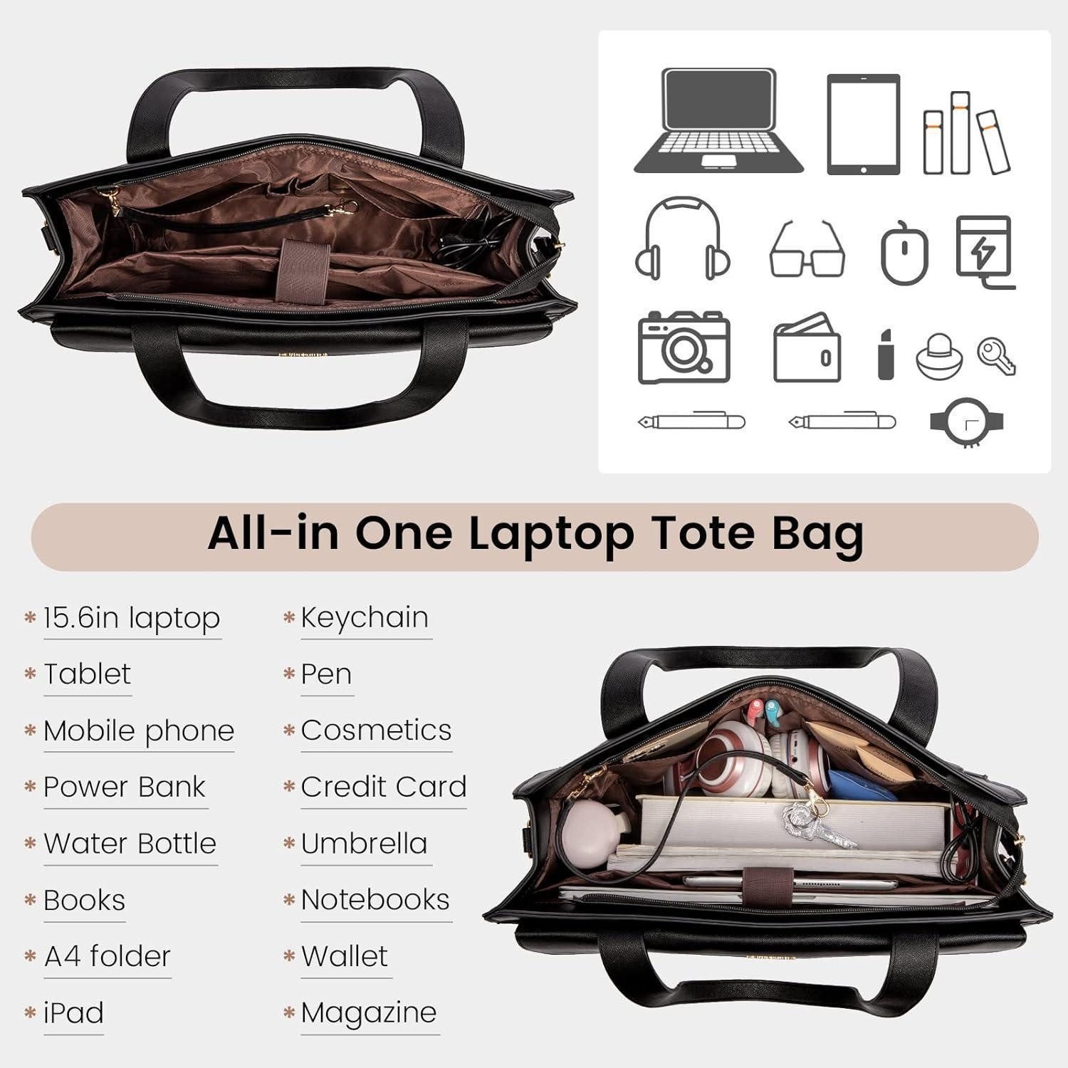 LuxusKollektion Laptoptasche Laptoptasche Damen 15,6 Zoll PU Leder Aktentasche 15.6 Zoll A-schwarz