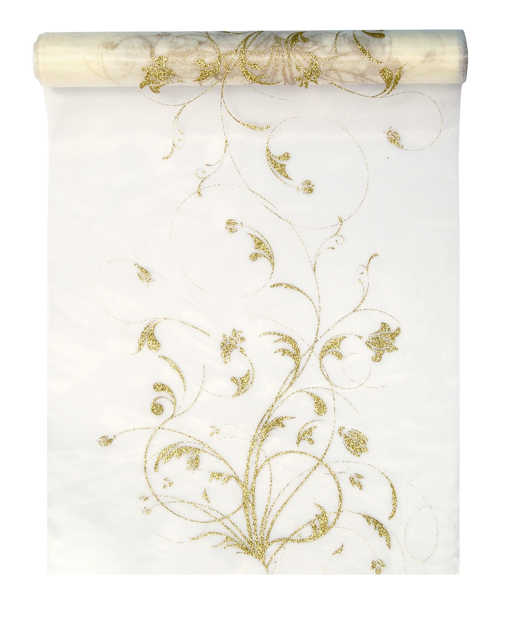 partydeco Tischläufer, Tischläufer Organza 9m x 36cm Blumenmuster, creme / günstig online kaufen