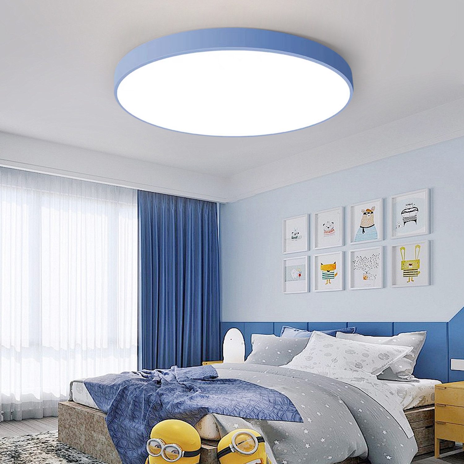 JDONG LED Deckenleuchte 36W Rund Flach Rosa/Grau/Blau Deckenlampe Durchmesser 40cm, 3000LM Kinderzimmerlamp, 3000K Warmweiß Modern Schlicht Lampe Dünn, für Schlafzimmer Flur Küche Wohnzimmer Balkon Keller