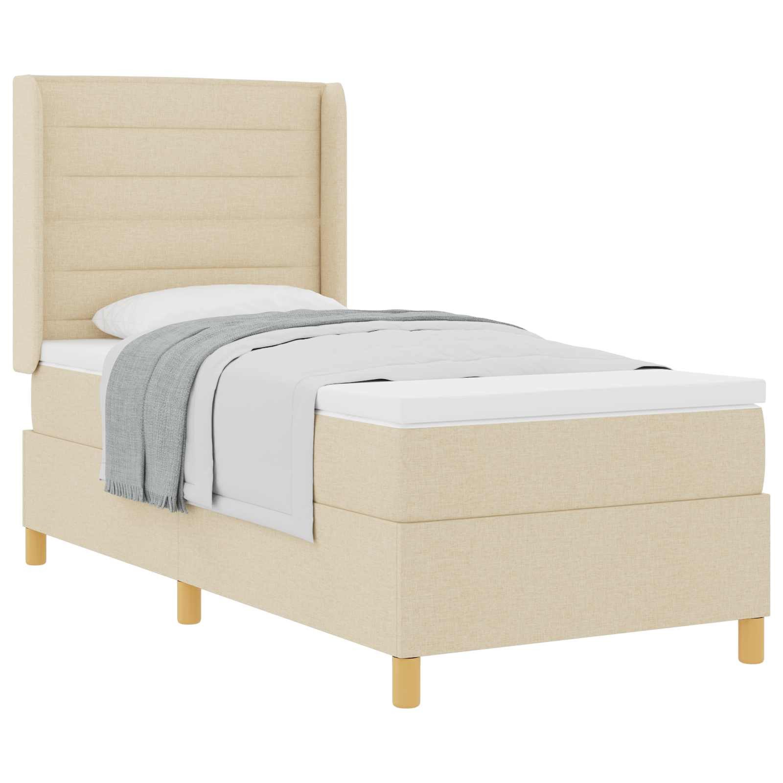Bett Boxspringbett mit Matratze mit Kopfteil Creme 90 x 200 cm Stoff