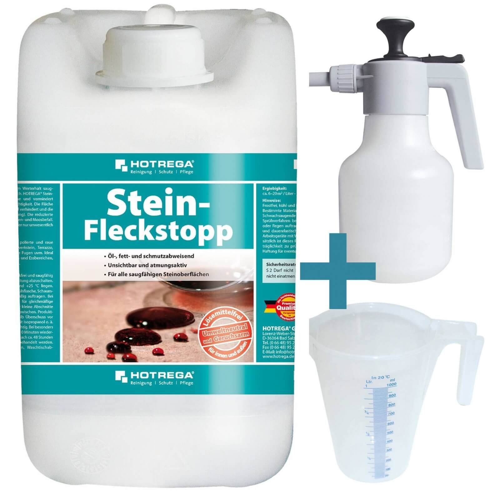HOTREGA® Stein Fleckstopp Stein Versiegelung 5L Imprägnierung inkl Druckspritze Naturstein-Reiniger