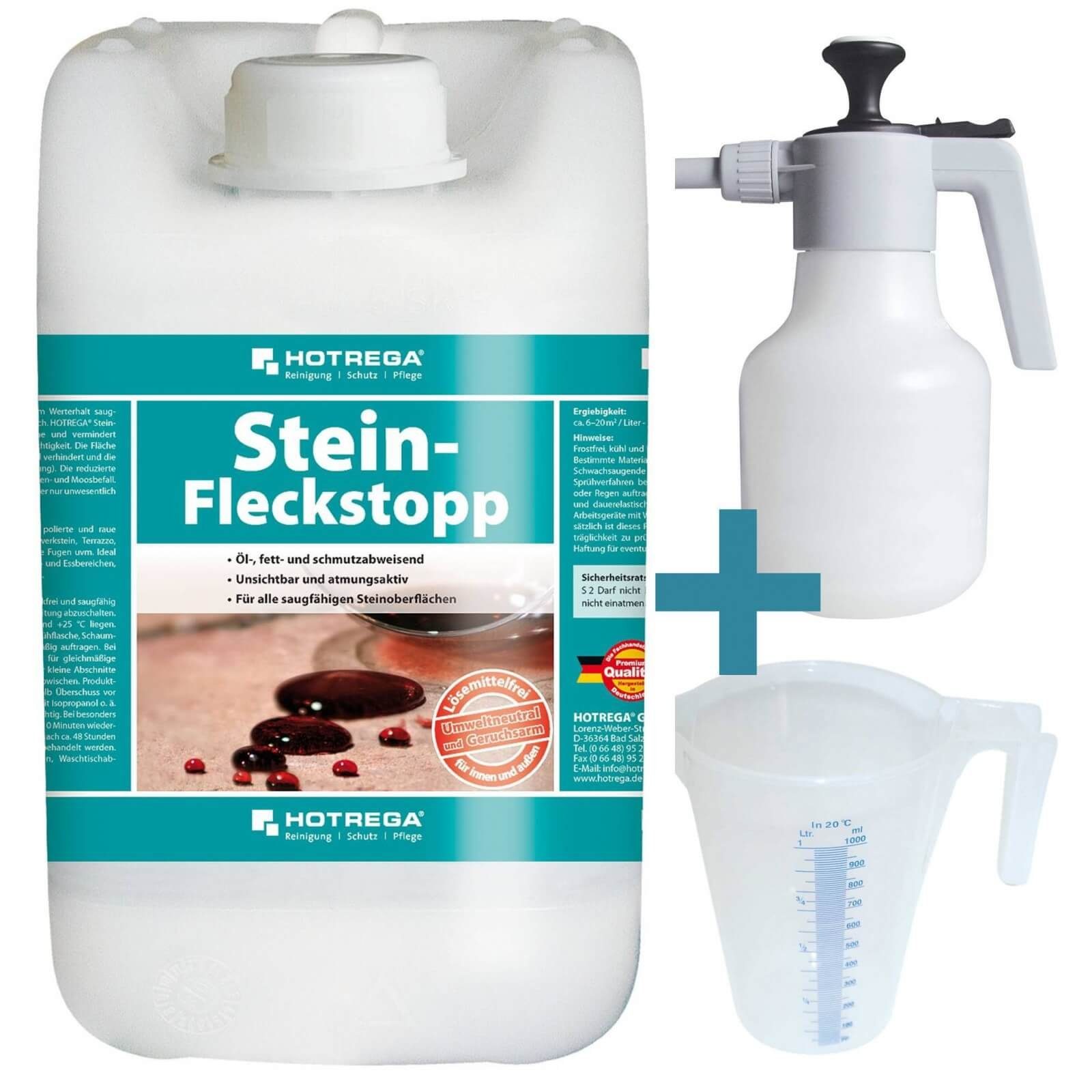 HOTREGA® Stein Fleckstopp Stein Versiegelung 5L Imprägnierung inkl Druckspritze Naturstein-Imprägnierung
