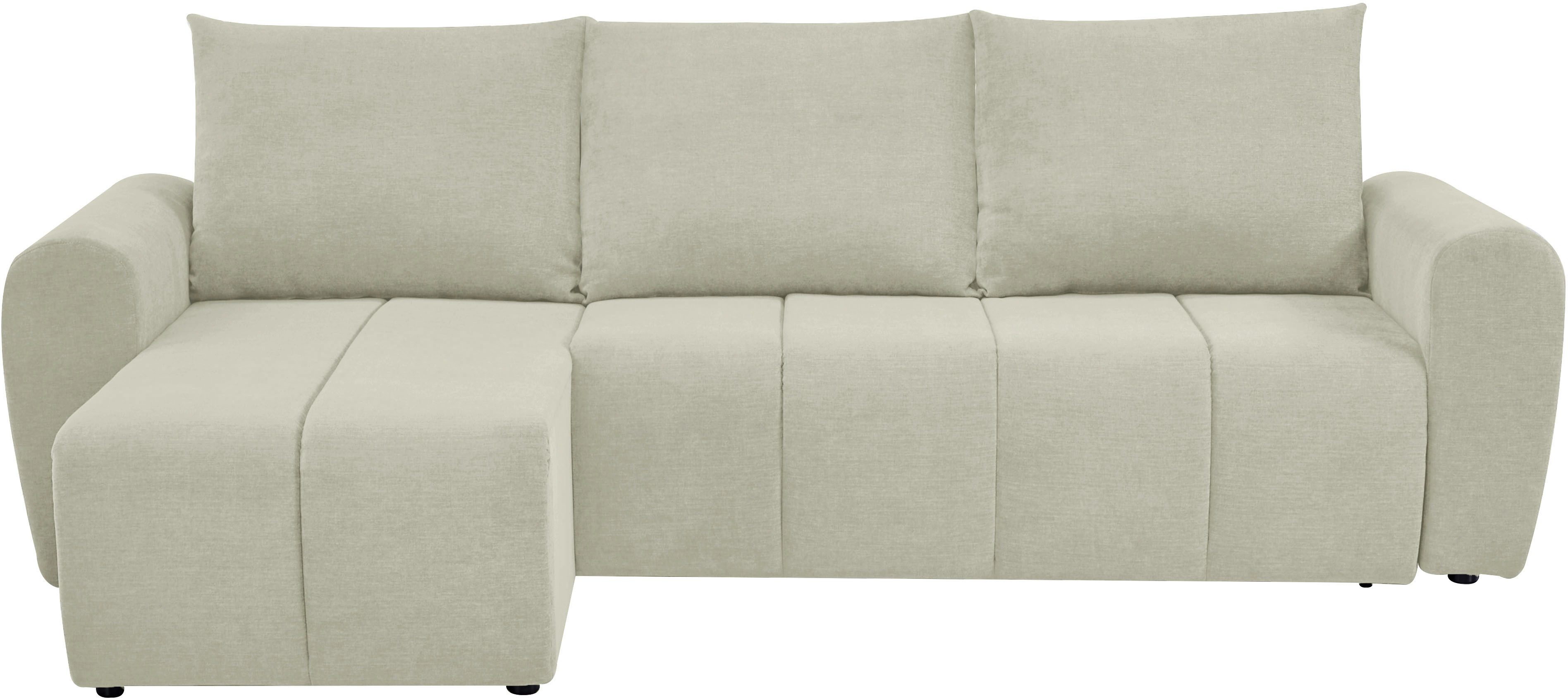 Home affaire Ecksofa Nortrud, 241 cm, L-Form, mit Schlaffunktion u. Bettkasten, Recamiere rechts / links montierbar, Feinstruktur-Bezug