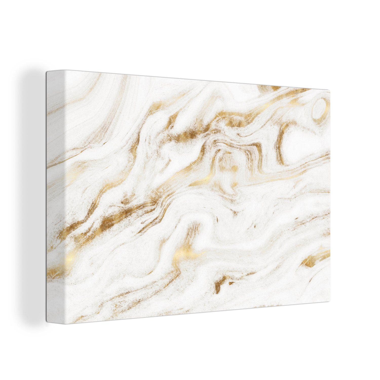 OneMillionCanvasses® Leinwandbild Marmor - Gold - Weiß, (1 St), Wandbild Leinwandbilder, Aufhängefertig, Wanddeko, 30x20 cm