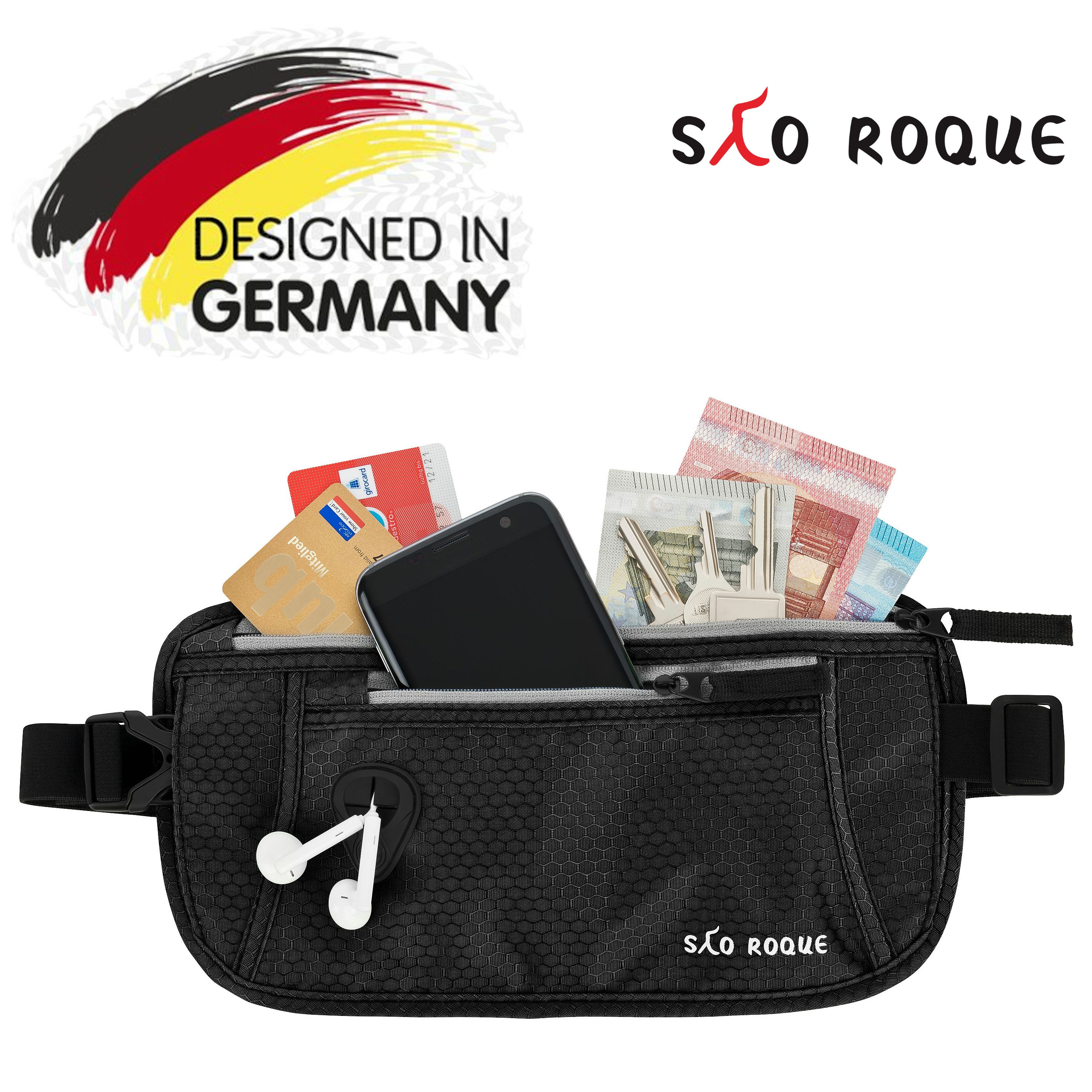 SAO ROQUE Bauchtasche Damen Herren Bauchtasche, RFID Blocker Gürteltasche, flach, Vegan, ultraflach, schweiß- und wasserfest, ultraleicht
