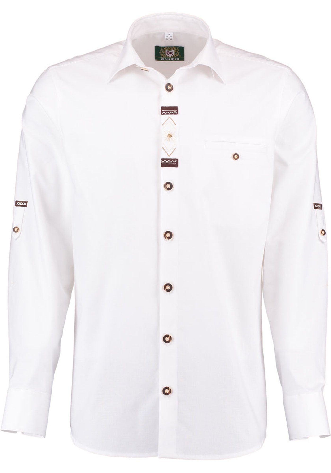 der Edelweiß-Stickerei Langarmhemd auf Trachtenhemd Knopfleiste mit Zigoyo OS-Trachten