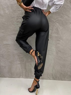 RUZU UG Dehnbund-Jeans Lederhose mit geradem Bein und elastischem Bund für Damen