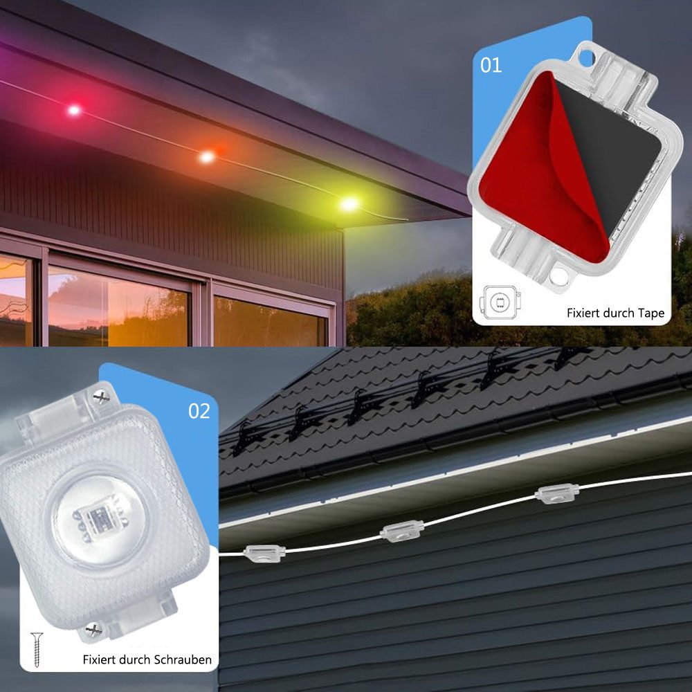 Lapamax LED-Streifen Permanente Außenbeleuchtung Outdoor Wasserdicht Trauflichter Musiksyn, 15M 30M RGBIC LED Streifen Lichterkette für Garten Party Wandleuchten