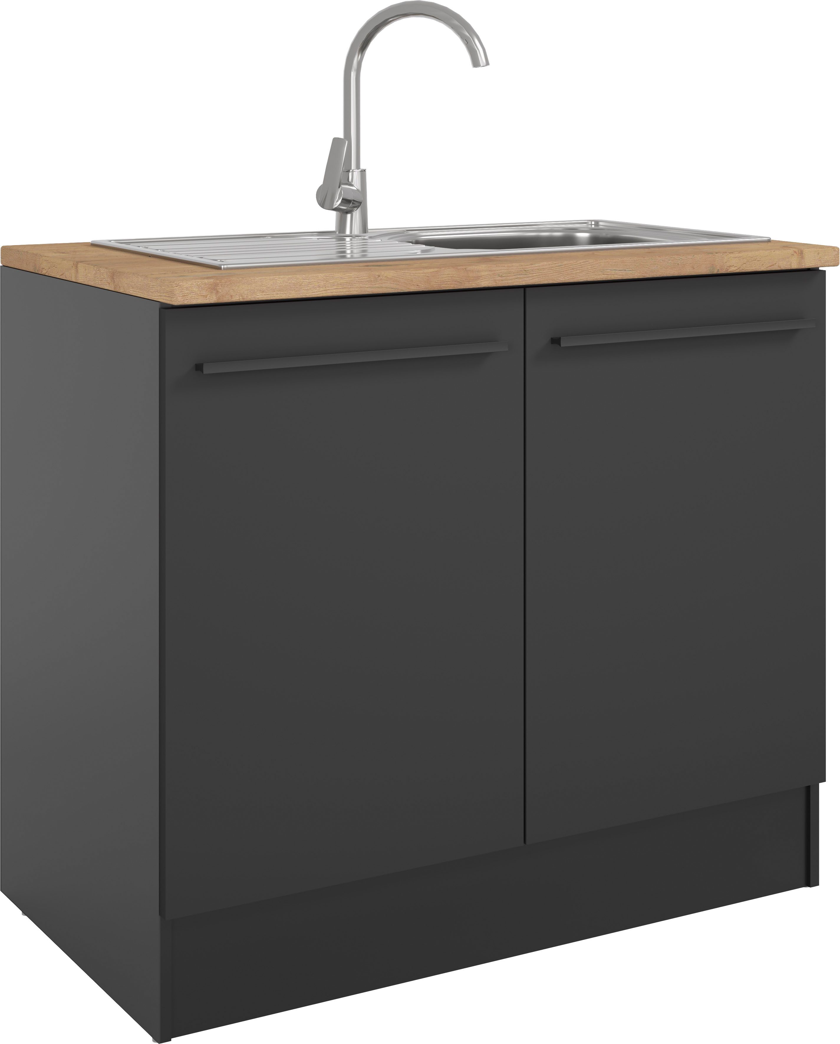 BASIC by Balculina Spülenschrank Jazz B/T/H 100x60x90 cm (1-St) Breite 100cm, Melaminbeschichtung