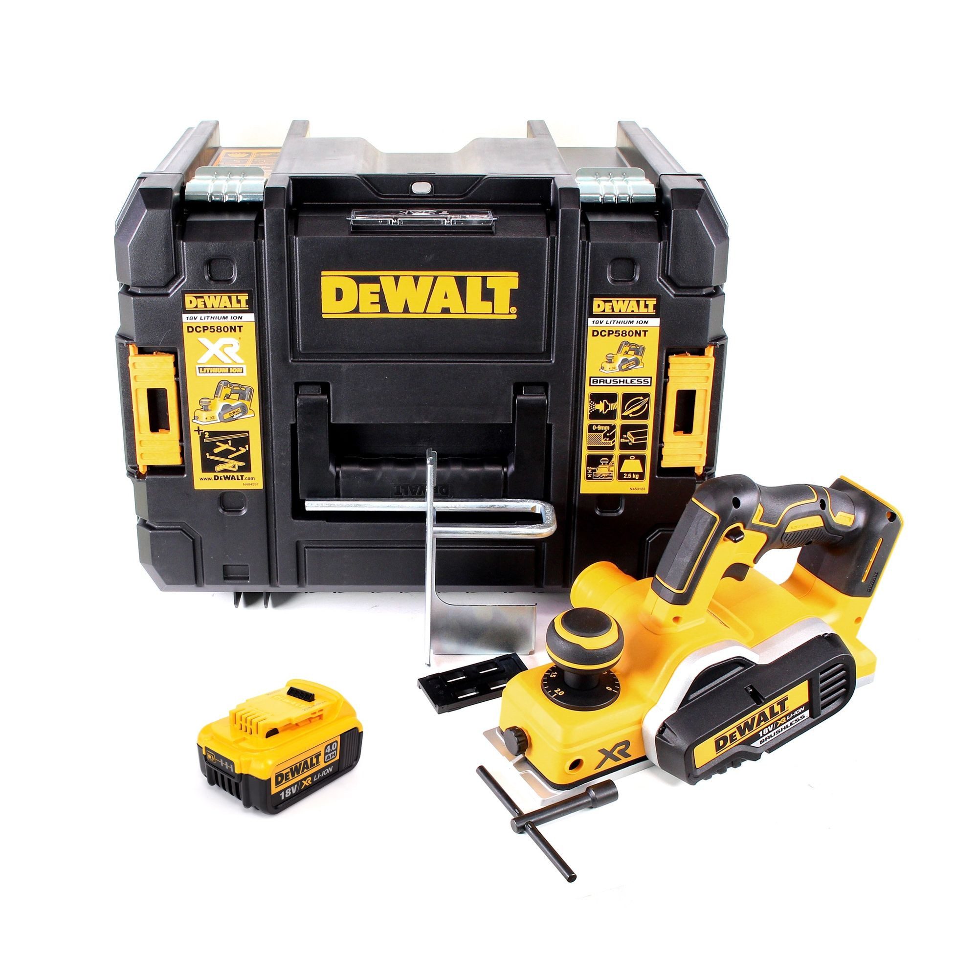 DeWalt Akku-Elektrohobel DCP 580 NT Akku Hobel 18V 82mm + 1x Akku 4,0Ah + TSTAK