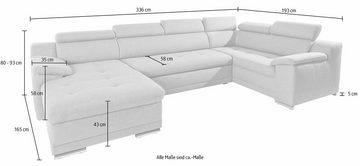 sit&more Wohnlandschaft Andiamo U-Form, mit Kopfteilverstellung, wahlweise mit Bettfunktion