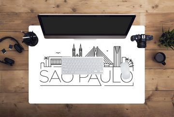 MuchoWow Gaming Mauspad Stadtbild "Sao Paulo" mit weißem Hintergrund (1-St), Büro für Tastatur und Maus, Mousepad Gaming, 90x60 cm, XXL, Großes