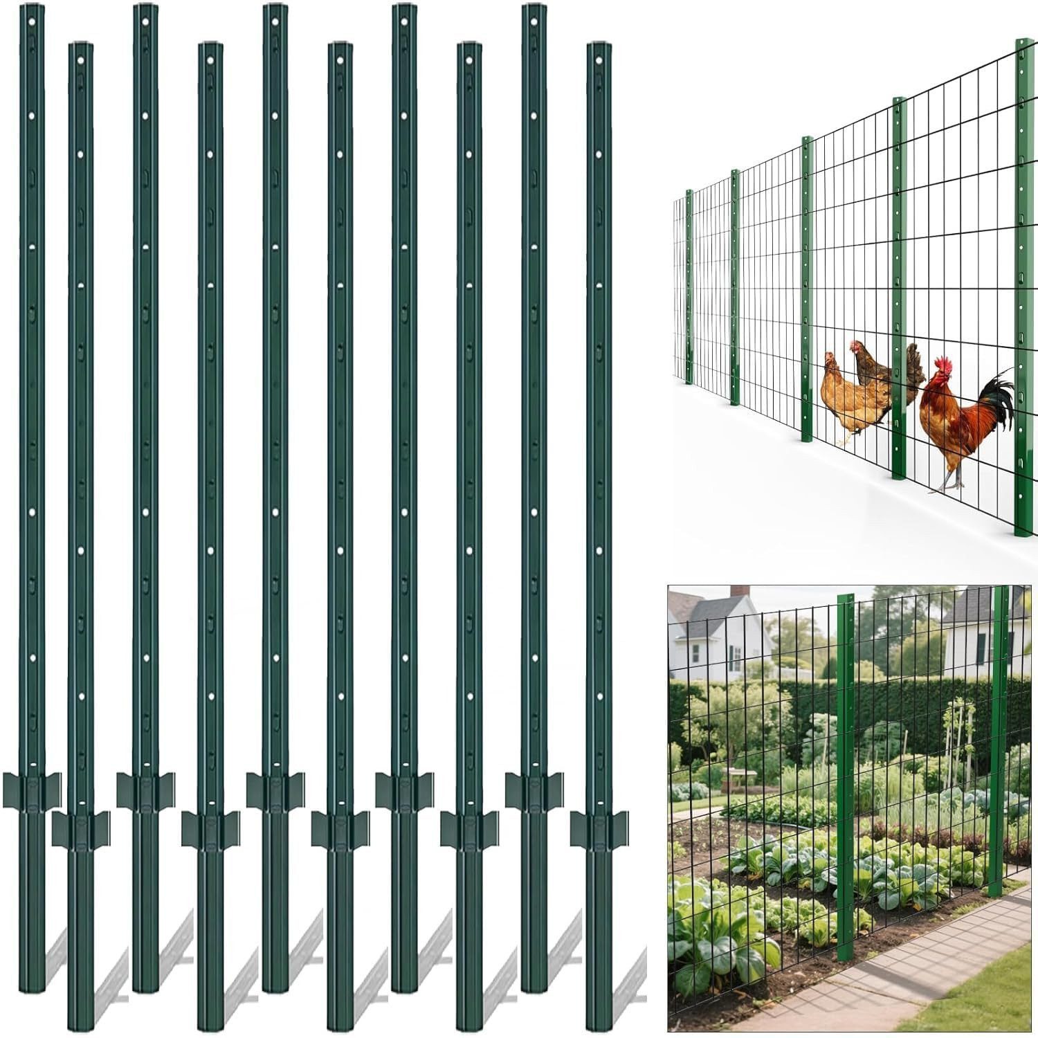 GarveeMore Zaunpfosten 10 Stück Metall Zaunpfosten Mit Ankerplatten Zaunpfähle Für Garten Hof