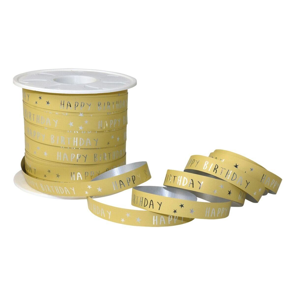 PRÄSENT Geschenkband Birthday, 10 mm x 100 m, Ringelband