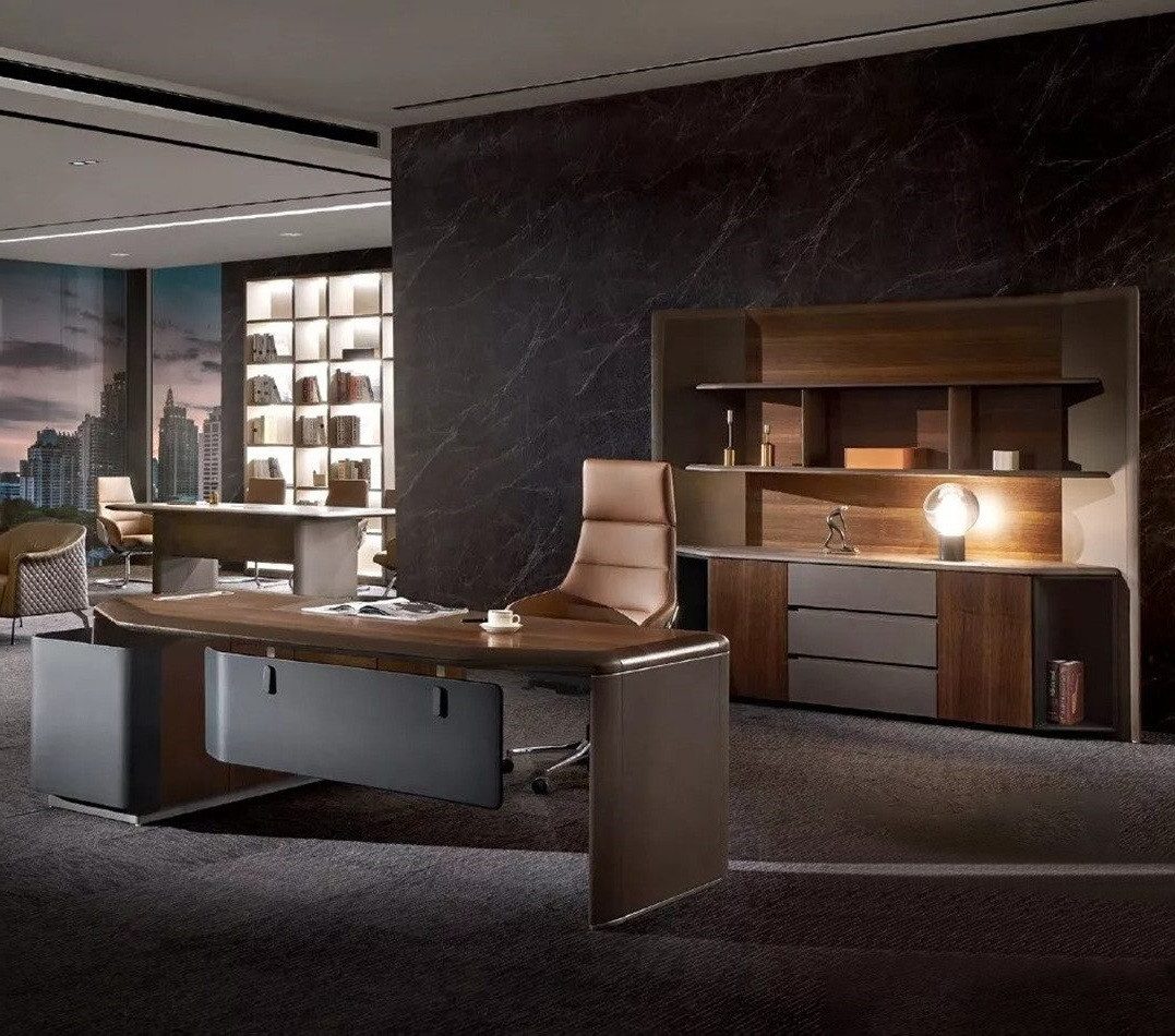 Xlmoebel Sessel Büroarbeitszimmer-Set mit bequemen Sessel und stilvollem Tisch (3tlg.Büro Set(Eckschreibtisch+Sessel+Schrank), Hergestellt in Europa