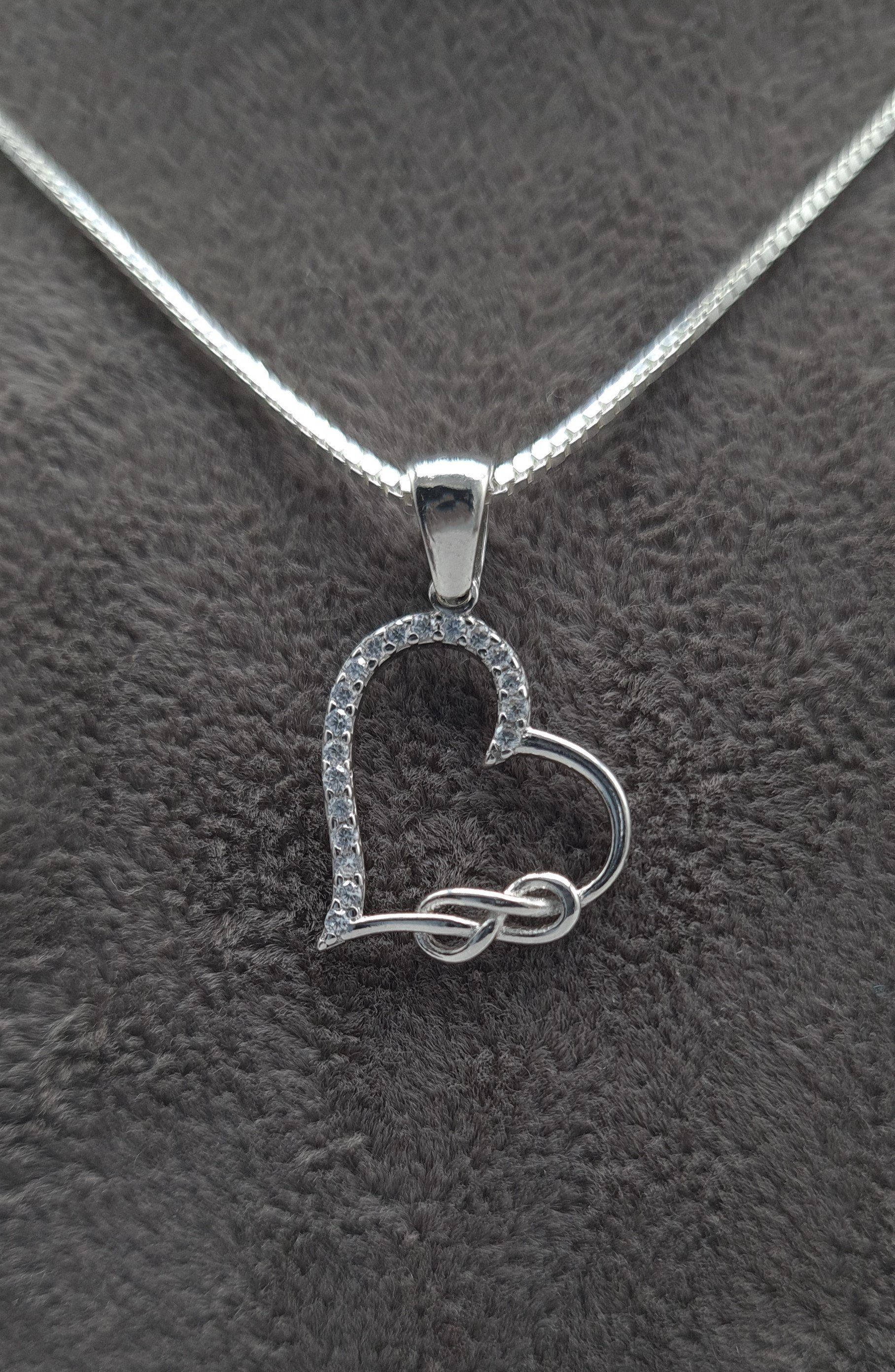 NAHLE Kette mit Anhänger Silberkette Herz Unendlichkeit Infinity Halskette, 925 Silber Anhänger mit Zirkonia - rhodiniert