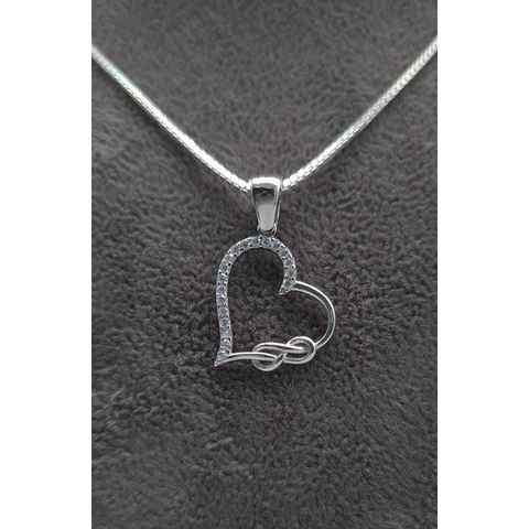 NAHLE Kette mit Anhänger Silberkette Herz Unendlichkeit Infinity Halskette, 925 Silber Anhänger mit Zirkonia - rhodiniert