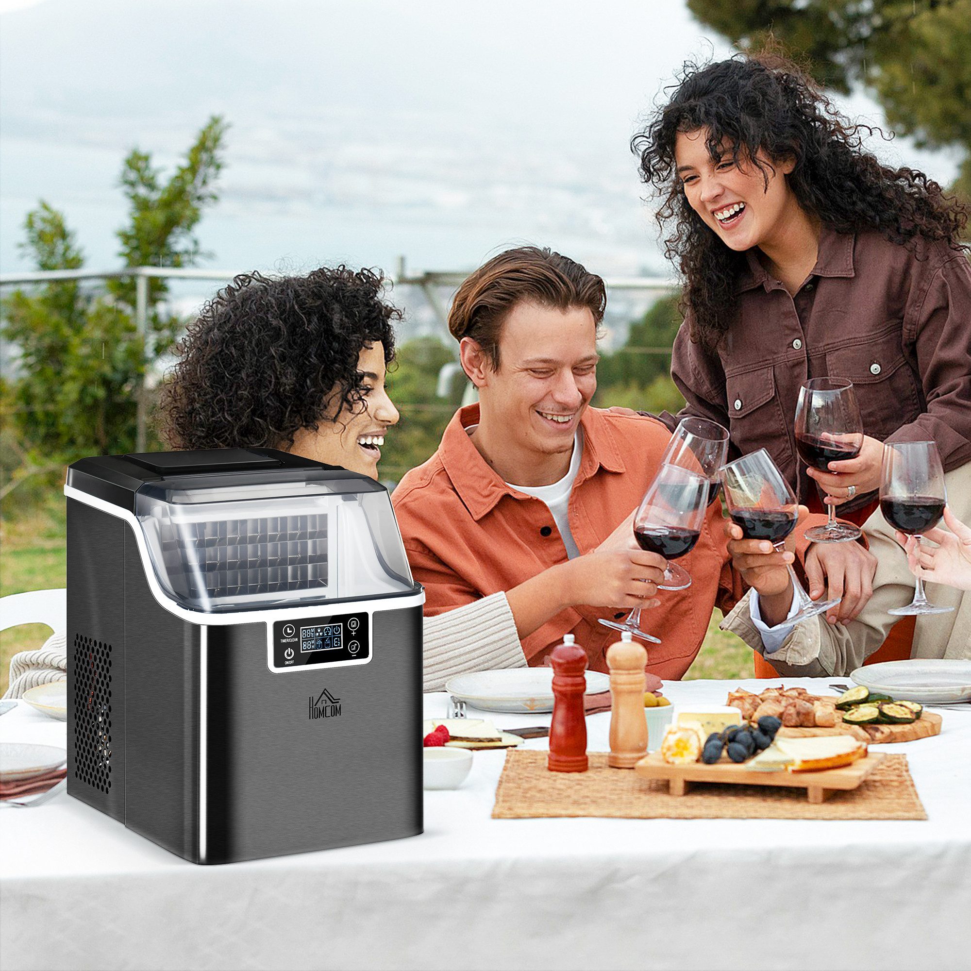 HOMCOM Eiswürfelmaschine 20 kg/24h 2,3 L Eiswürfelbereiter mit 3,2 L Wassetank, Selbstreinigung Schwarz 25,2 x 36 x 37,1 cm