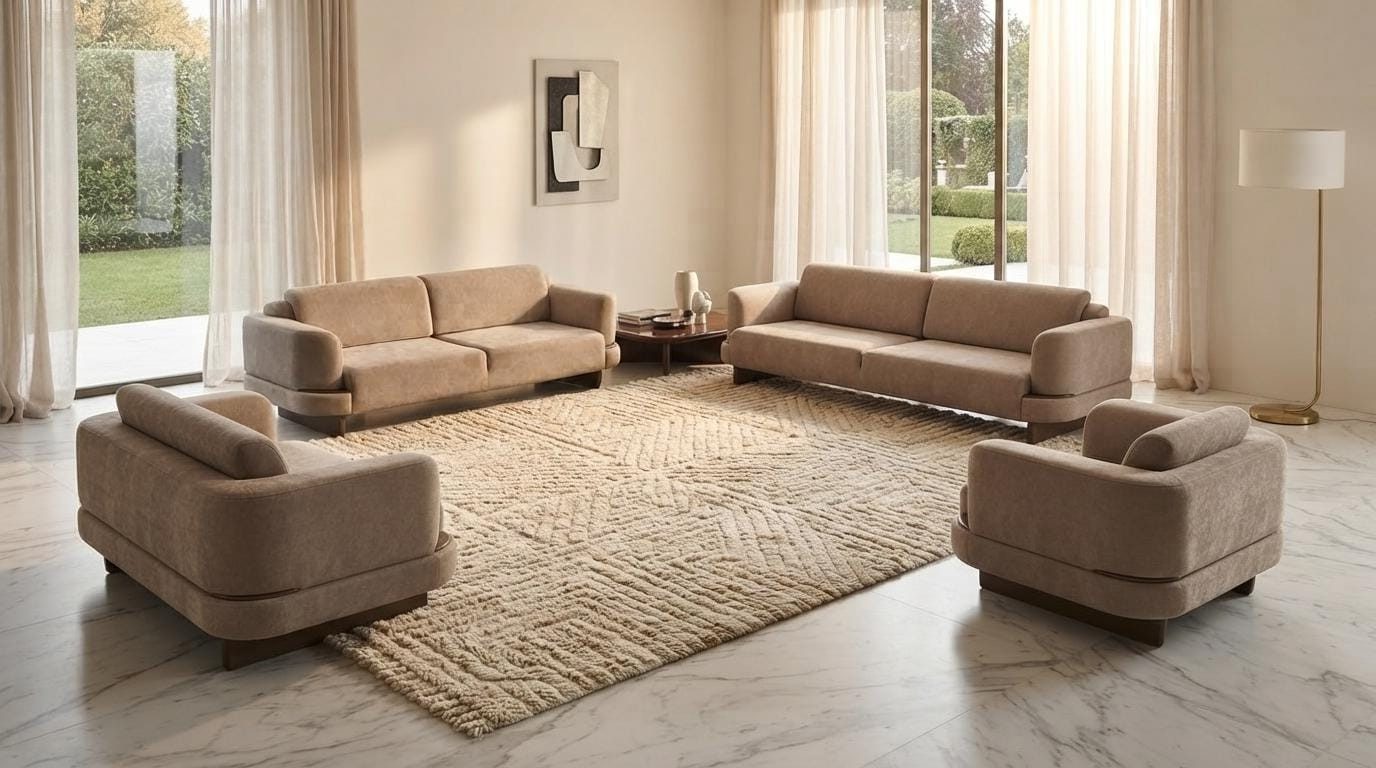 Xlmoebel Polstergarnitur 2x 3 Sitzer Sofa 2x Sessel Beige mittelhart Design Möbel Garnitur, (4-tlg., 2-2)