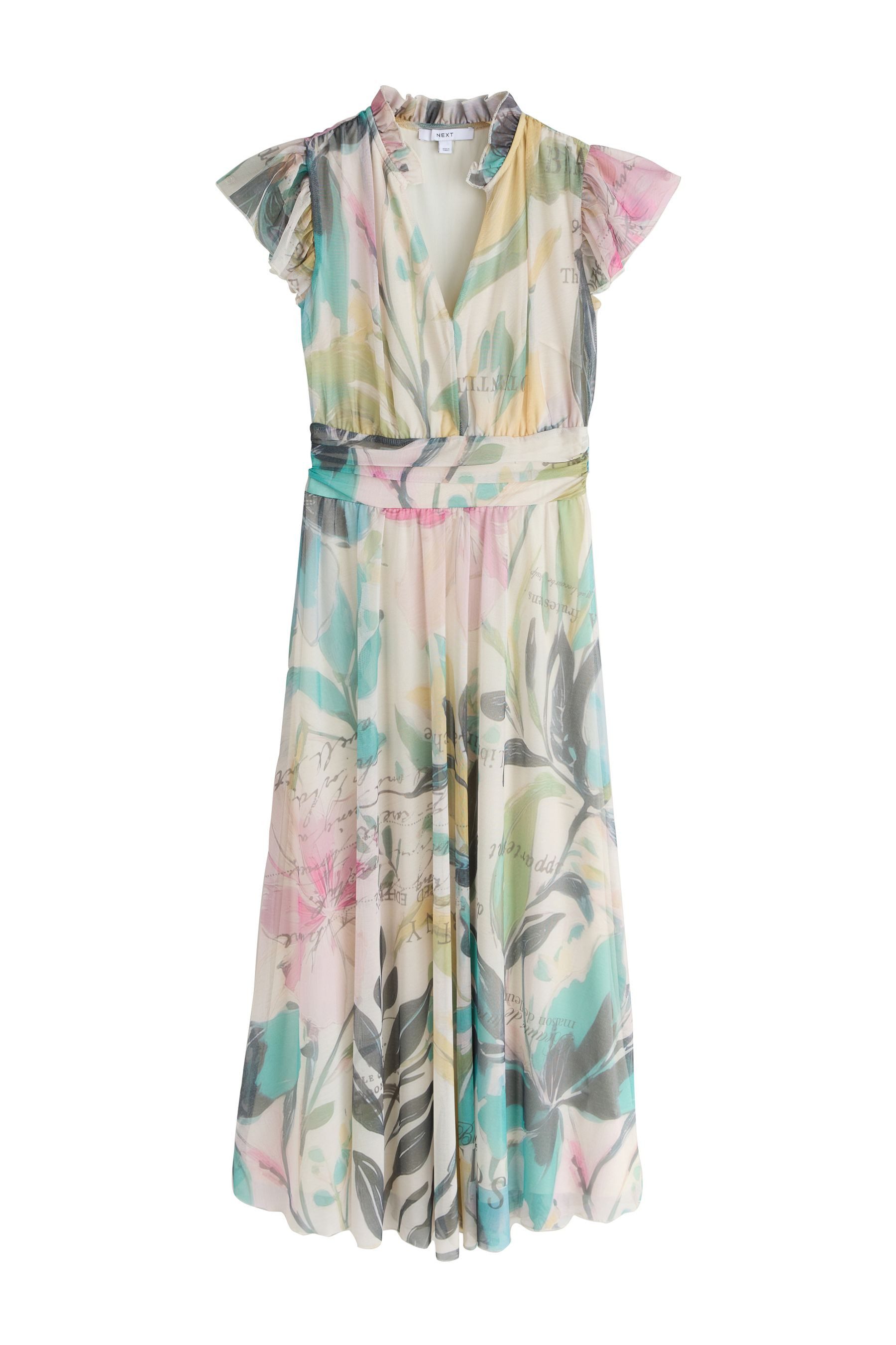 Next Druckkleid Plissiertes, festliches Mesh-Midikleid, Kurzgröße (1-tlg)