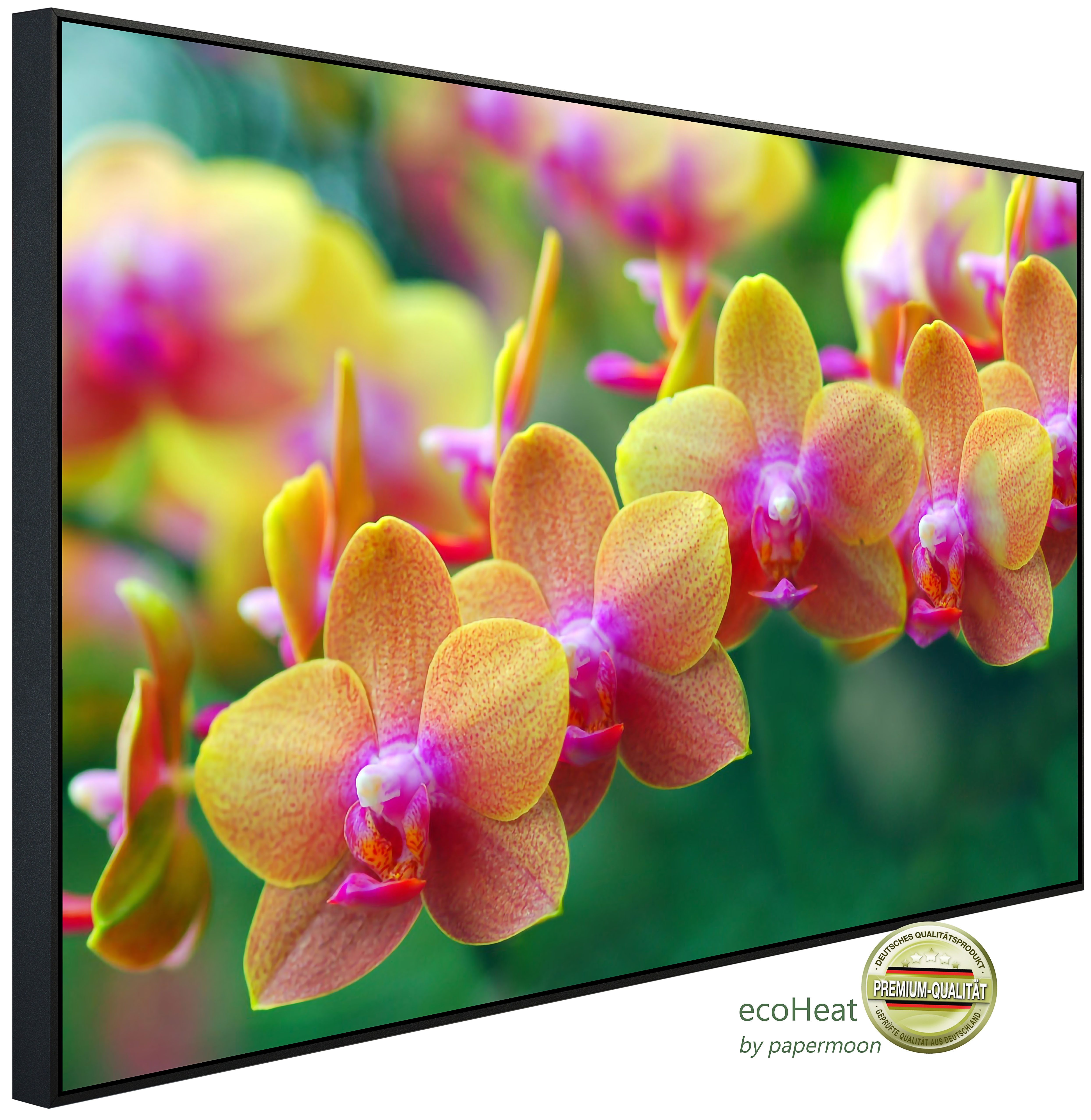 Papermoon Infrarotheizung INFRAROT-BILD-HEIZUNG, Goldene Orchideen, TÜV-Rheinland/GS zertifiziert, angenehme Strahlungswärme