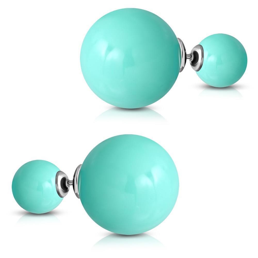 BUNGSA Ohrring-Set Ohrstecker Doppelperlen Türkis 14x8 aus Edelstahl Damen (1 Paar (2 Stück), 1-tlg), Damen Herren