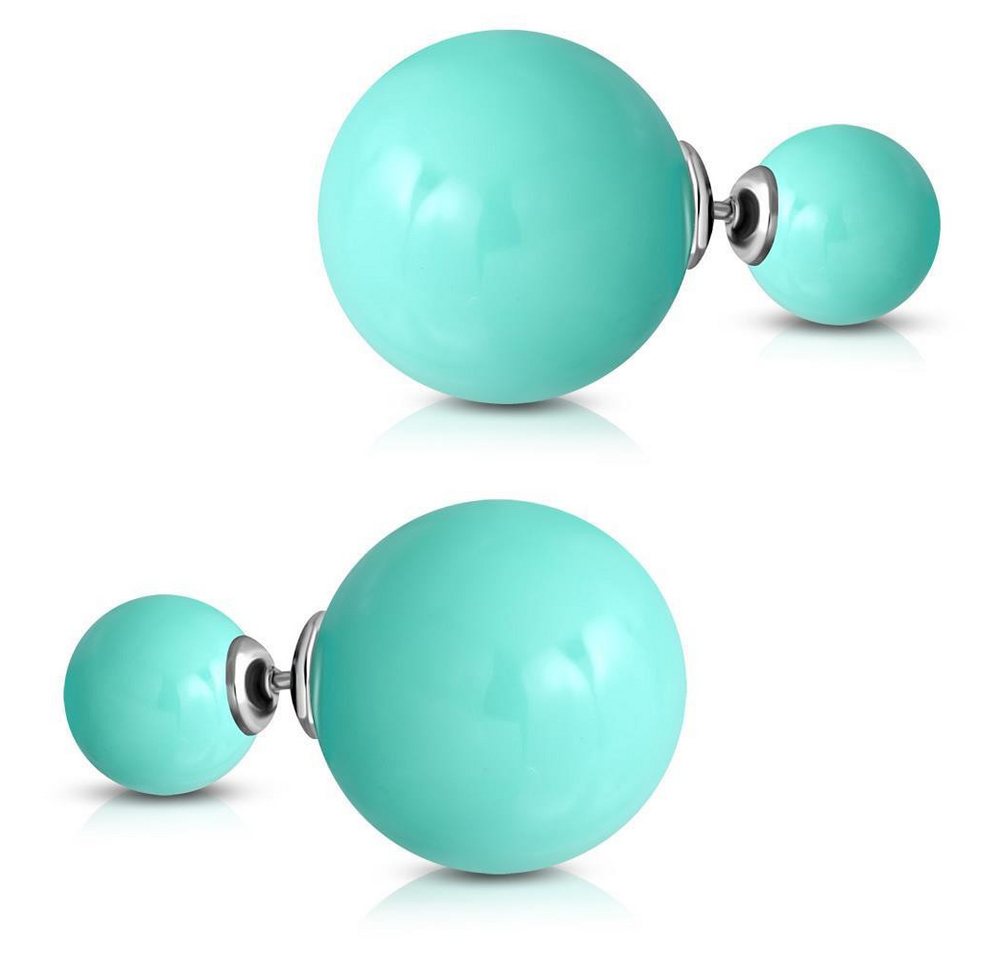 BUNGSA Ohrring-Set Ohrstecker Doppelperlen Türkis 14x8 aus Edelstahl Damen (1 Paar (2 Stück), 1-tlg), Damen Herren
