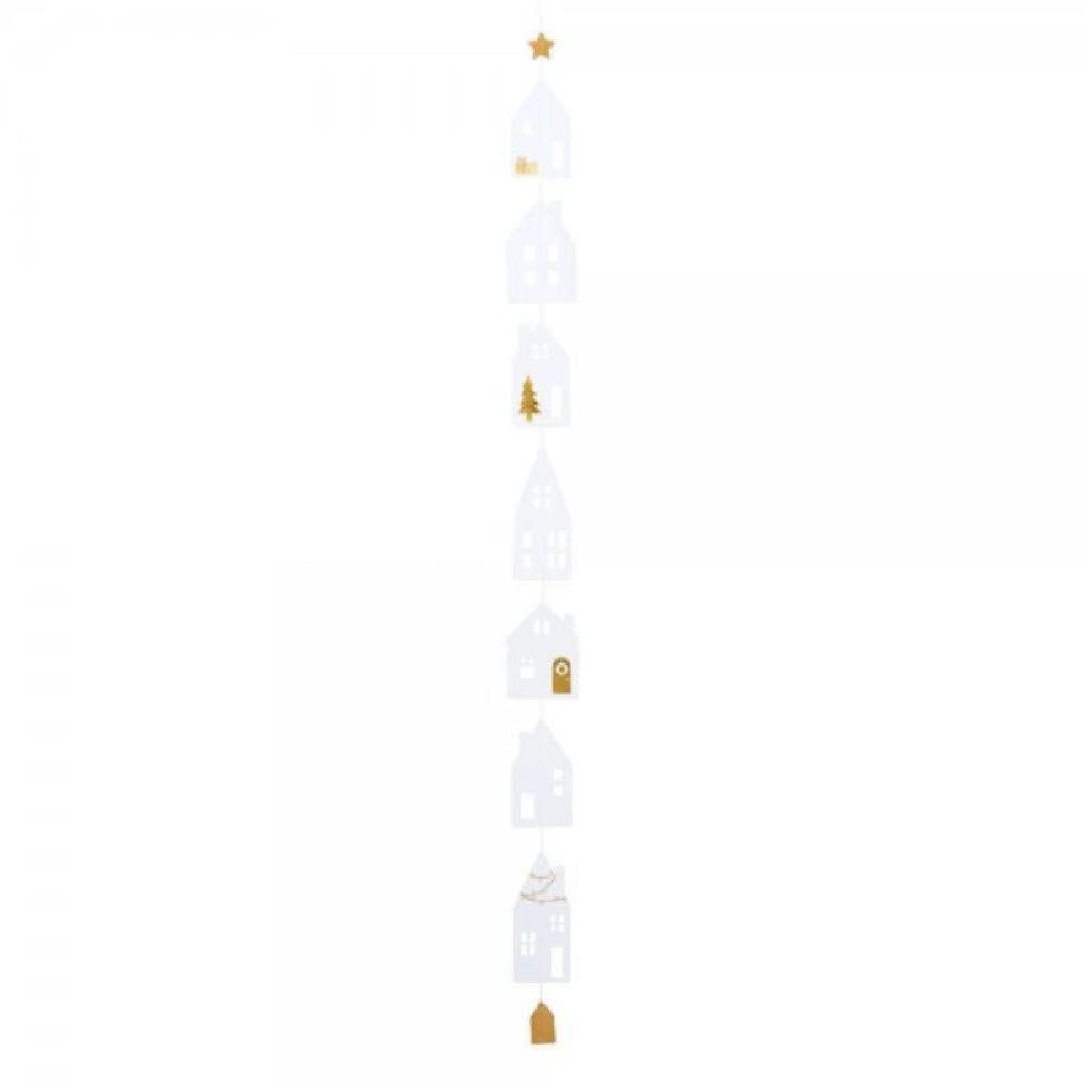 Räder Weihnachtsbaumkugel Design Papierkette Häuschenkette Weihnachten Weiß-Gold (83,5cm)