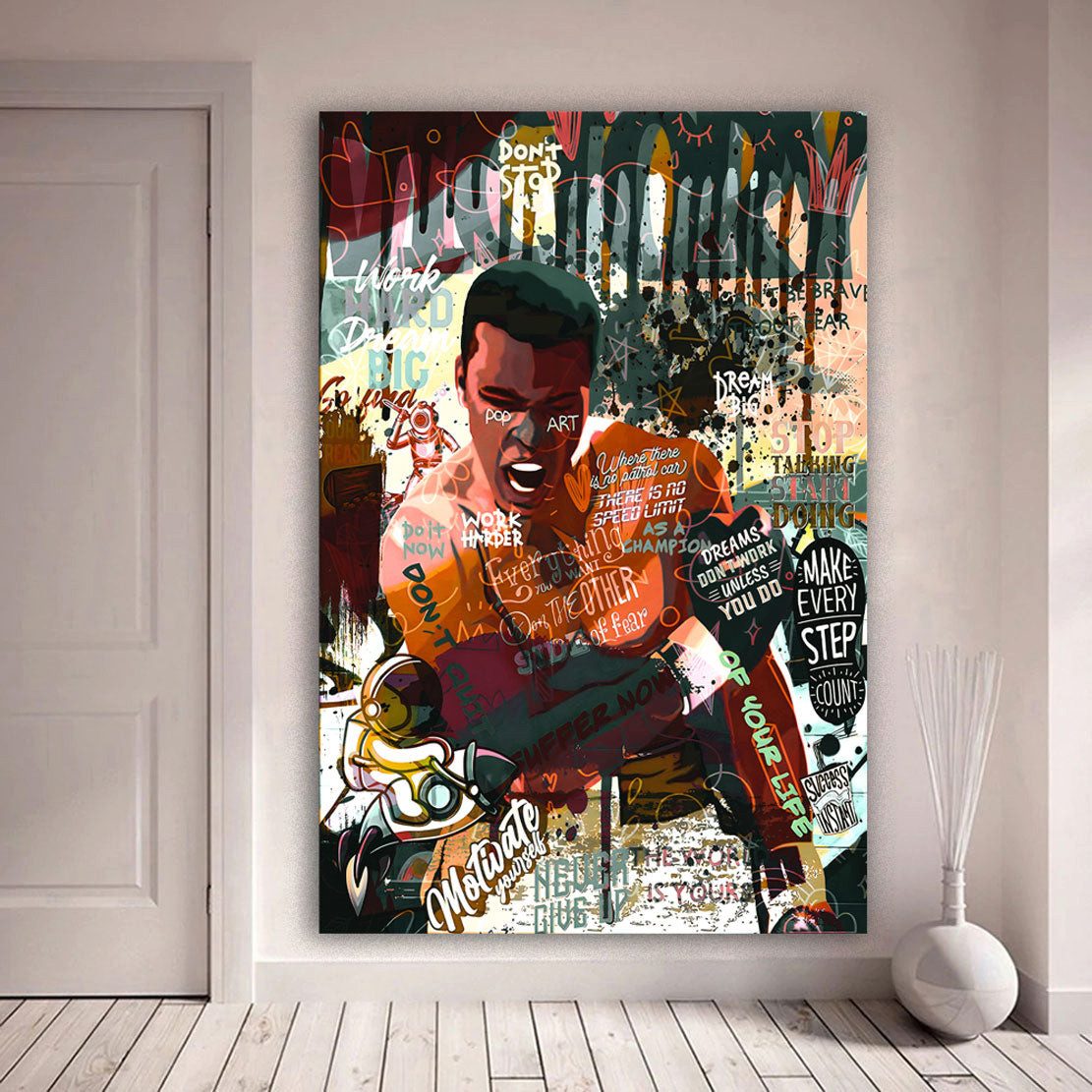 Artedinoi Leinwandbild Pop Art Boxer Sport Leinwandbild Wandbild XL Kunst Deko, Boxer, Sportmotiv