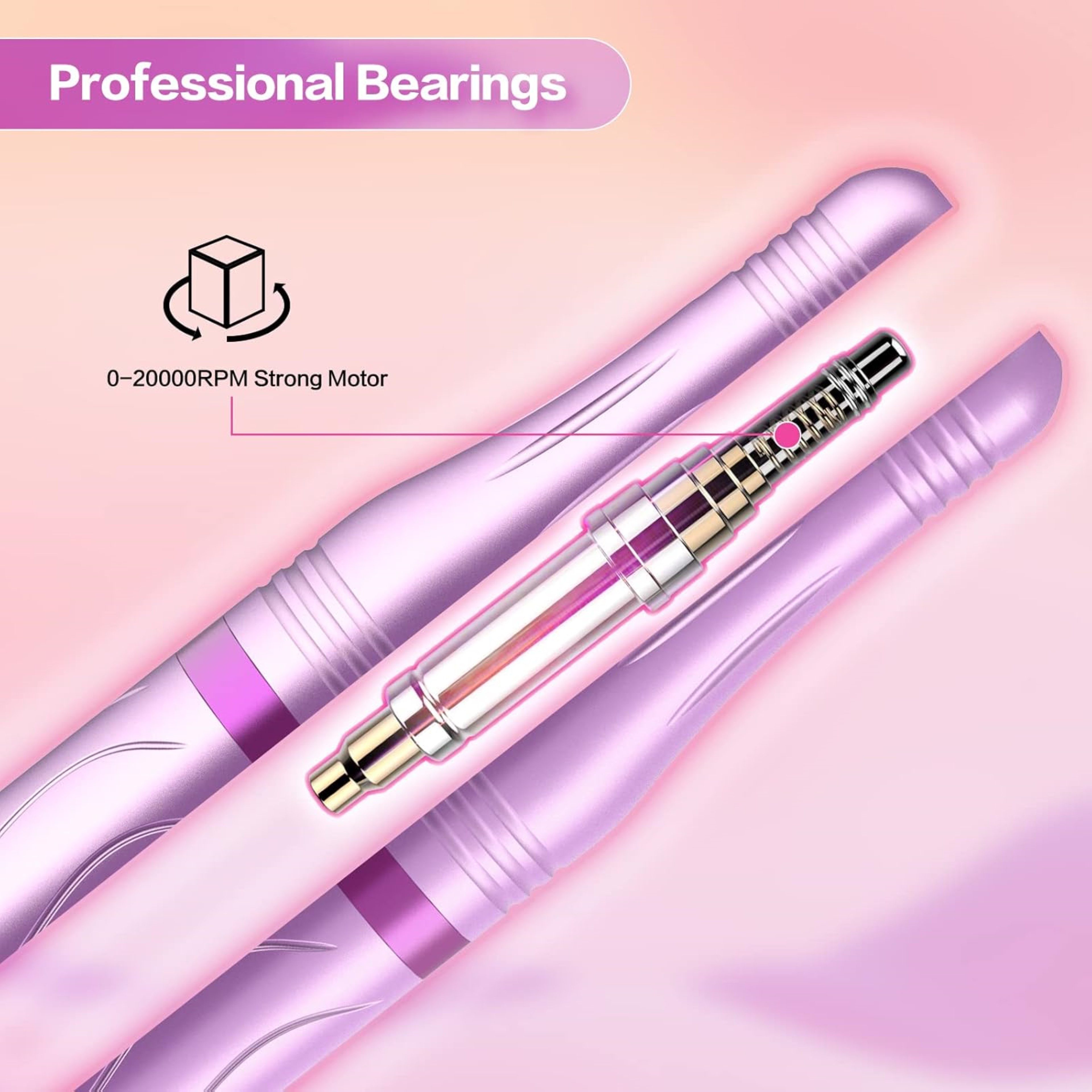 PTUI Maniküre-Pediküre-Set Elektrischer Nagelfräser 11-in-1 Set für Gel Acryl Nägel 20000 U/min, 79-tlg., Professionelles 11-teiliges Nagelfräser-Set für Manikü – Bild 3 von 5