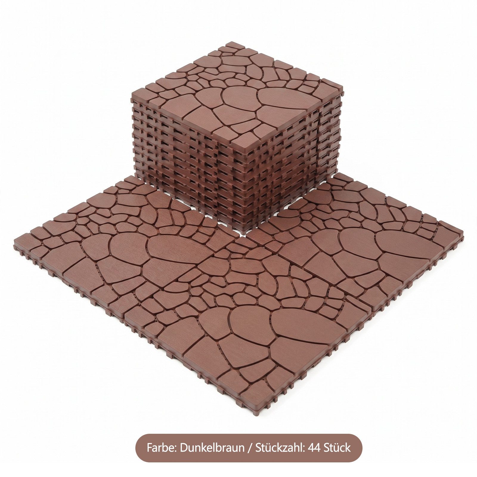 PFCTART Terrassendielen Terrassenfliesen Klicksystem – Kunststoff-Bodenfliesen 30,5 × 30,5 cm, 4 m², BxL: je 30.5x30.5 cm, 20 mm Stärke, (Set, 44-St., Für Terrasse, Balkon, Garten, Wege & Innenbereich), Werkzeuglos verlegbar, rutschfest & wasserbeständig mit Entwässerung