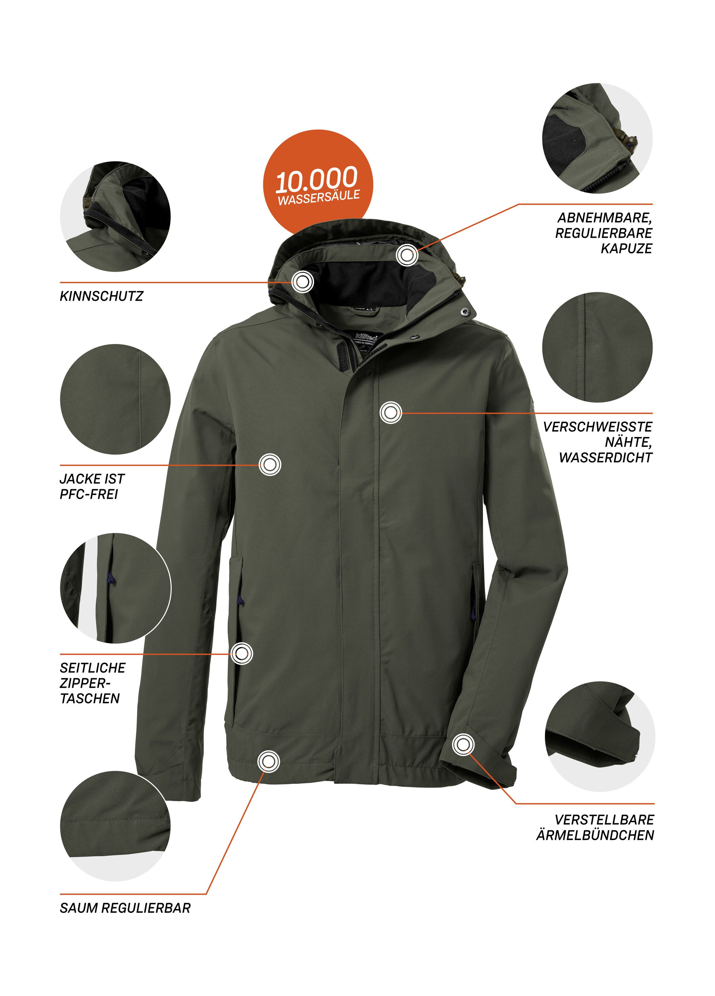 Killtec Outdoorjacke KOS 87 MN JCKT_XENIOS 100% wasser- und winddicht, abzippbare Kapuze, verstellbare Bündchen