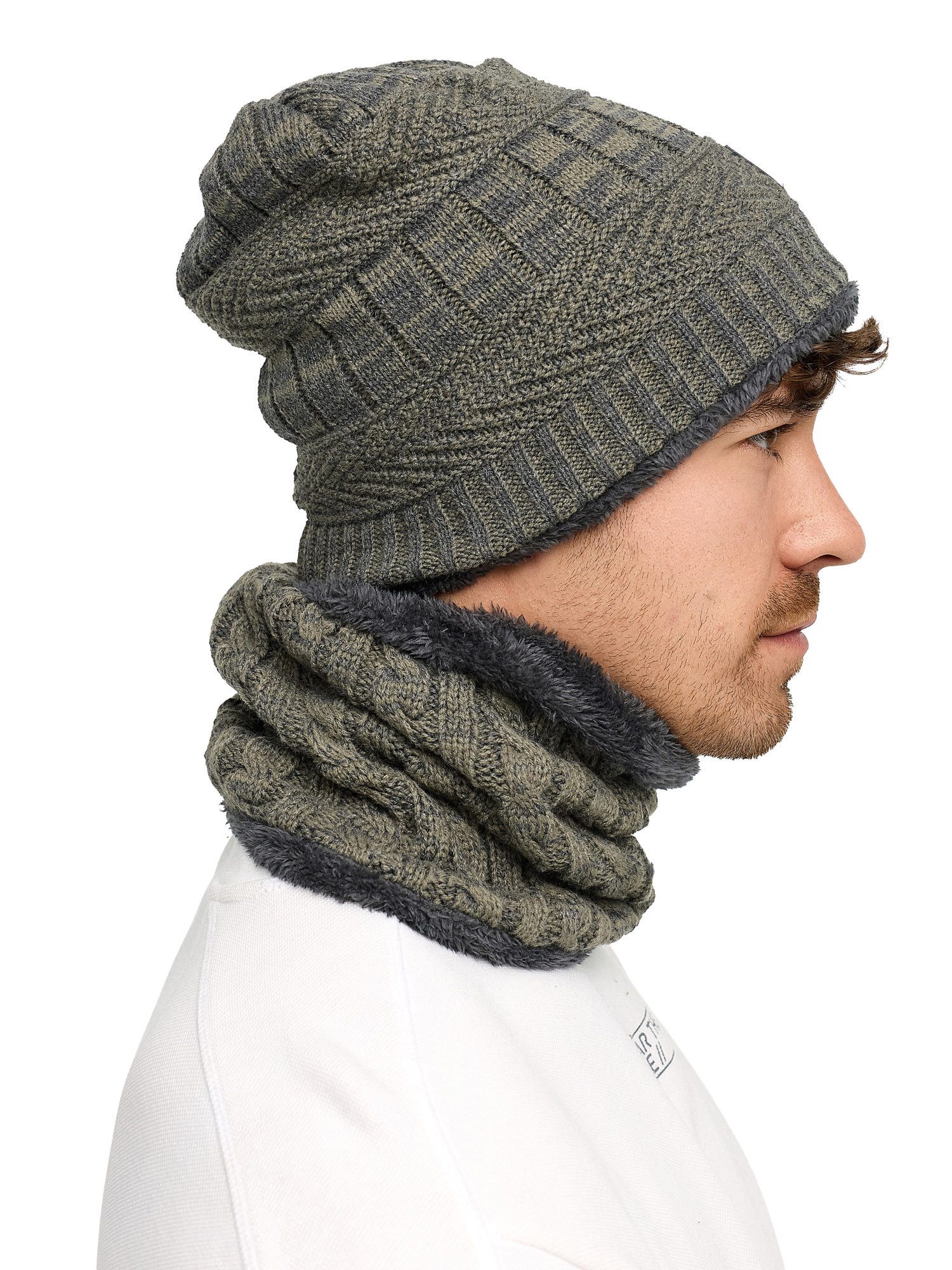 Indicode Strickmütze Herren Siracusa Strickmütze Herrenmütze Set (2-St) Set aus Mütze & Schal