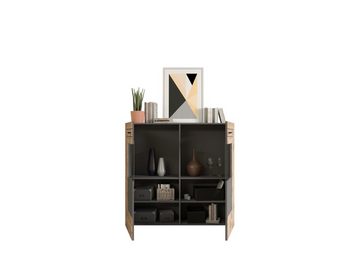 furnling Highboard Bogota, 118 x 120 x 37 cm in matt grau/Eiche, Kommode