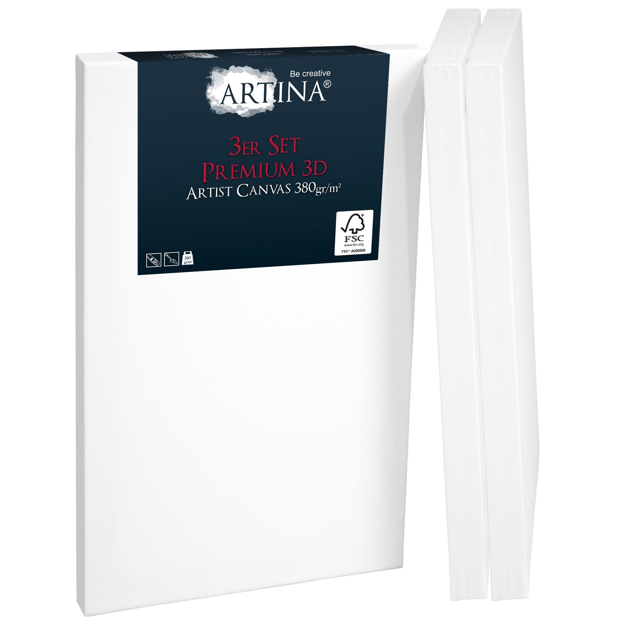 Artina Leinwand Premium, 18x24cm 3D Keilrahmen 3er Set