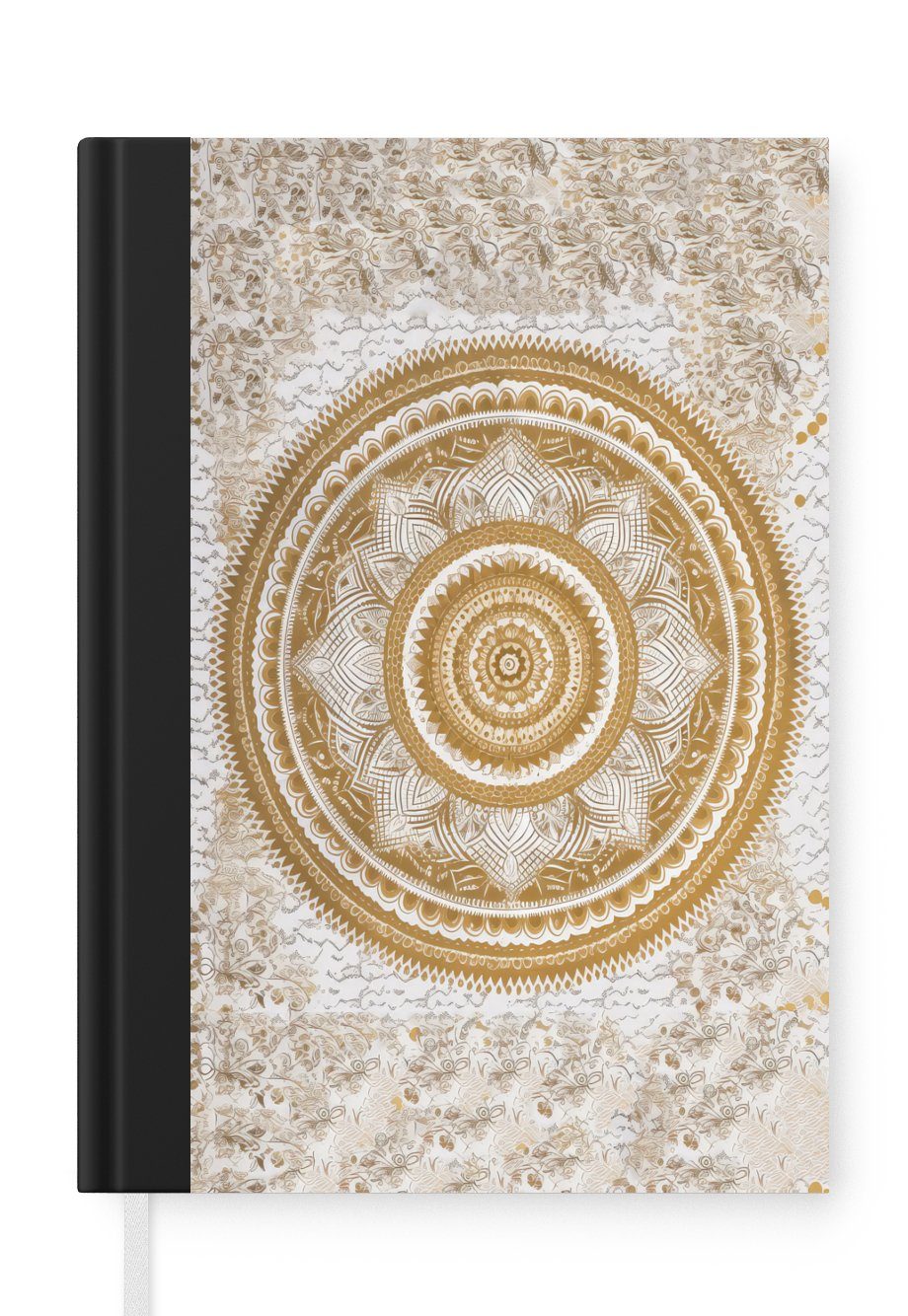 MuchoWow Notizbuch Mandala - Blumen - Gold - Weiß - Design, Journal, Merkzettel, Tagebuch, Notizheft, A5, 98 Seiten, Haushaltsbuch