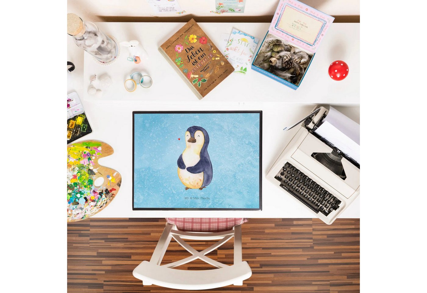 Thumbnail - Mr. & Mrs. Panda Schreibtischunterlage Pinguin Diät - Eisblau - Geschenk, dick, Büroartikel, Schreibtischunt, (Packung, ...