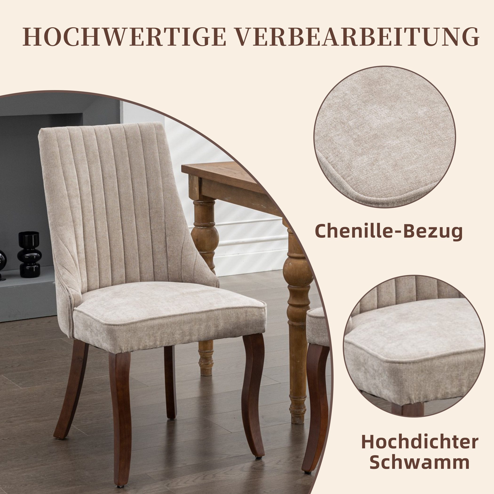 SeedWave Esszimmerstuhl Chenille 2er-Set Küchenstuhl, Hohe Rückenlehne & Ve günstig online kaufen